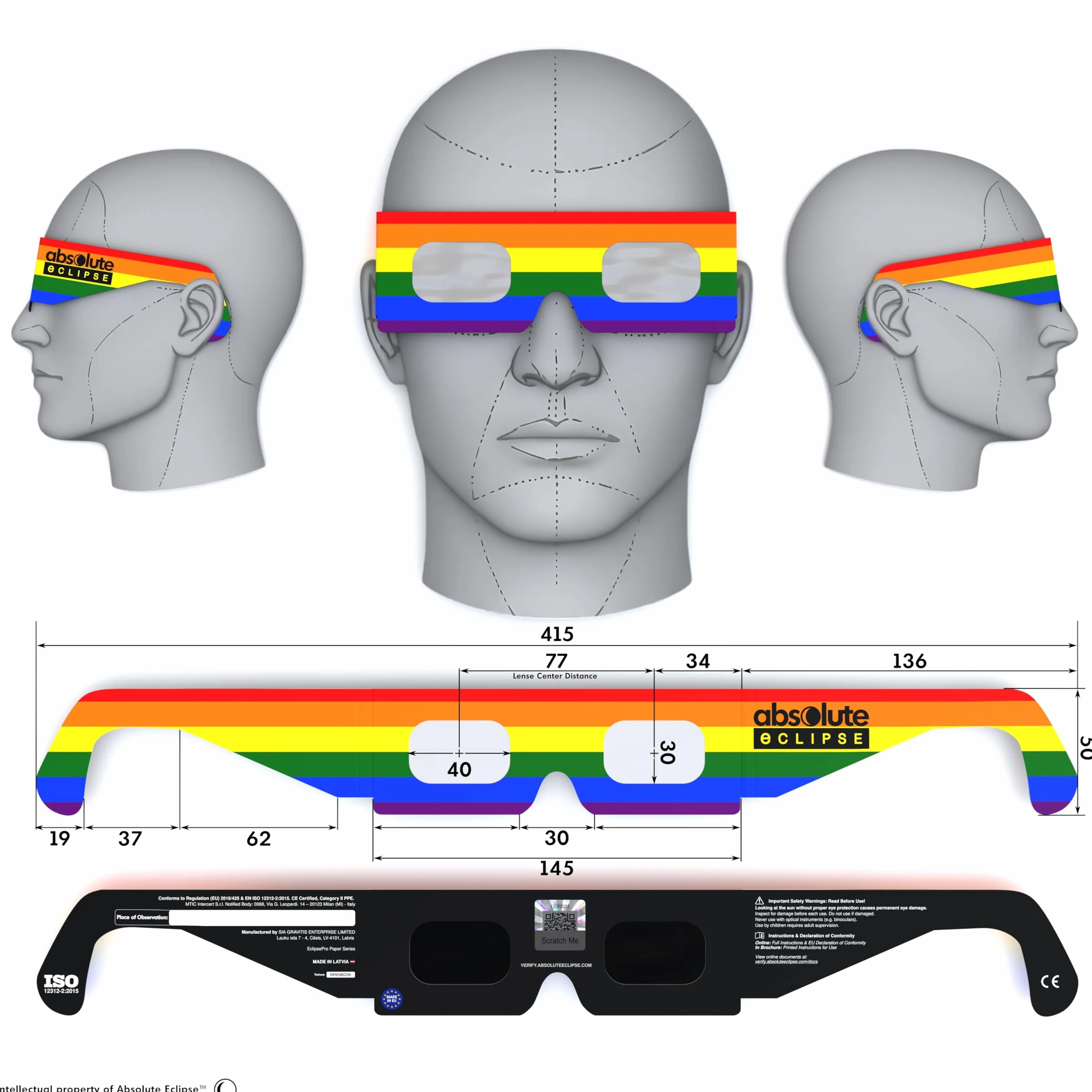 Absolute Eclipse Tęczowe okulary do zaćmienia słońca hurtowo - testowane przez ISO 12312-2 i certyfikat CE - zalecany przez AAS producent UE - 2026 Eclipse Europe