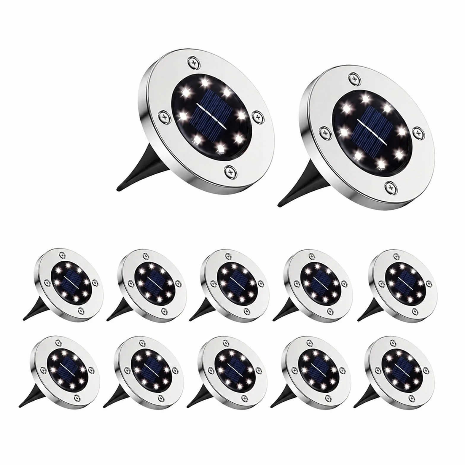 Lampy Solarne Naziemne, Solarne Lampy Gruntowe 8LED Zewnętrzne Ze Stali Nierdzewnej do ścieżki tarasowej(White,8PCS)