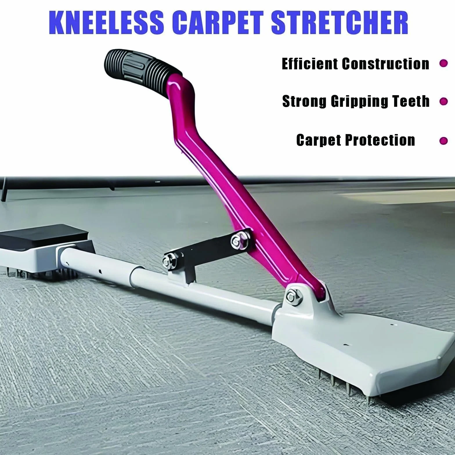 Kneeless Carpet Stretcher Rug Kicker – Zestaw Narzędzi do Montażu Dywanów z Rękawicami i Ochraniaczami na Kolana, Potrójne Zęby Uchwyty, Antypoślizgowa Rączka, Lekki i Przenośny do Remontu Domu