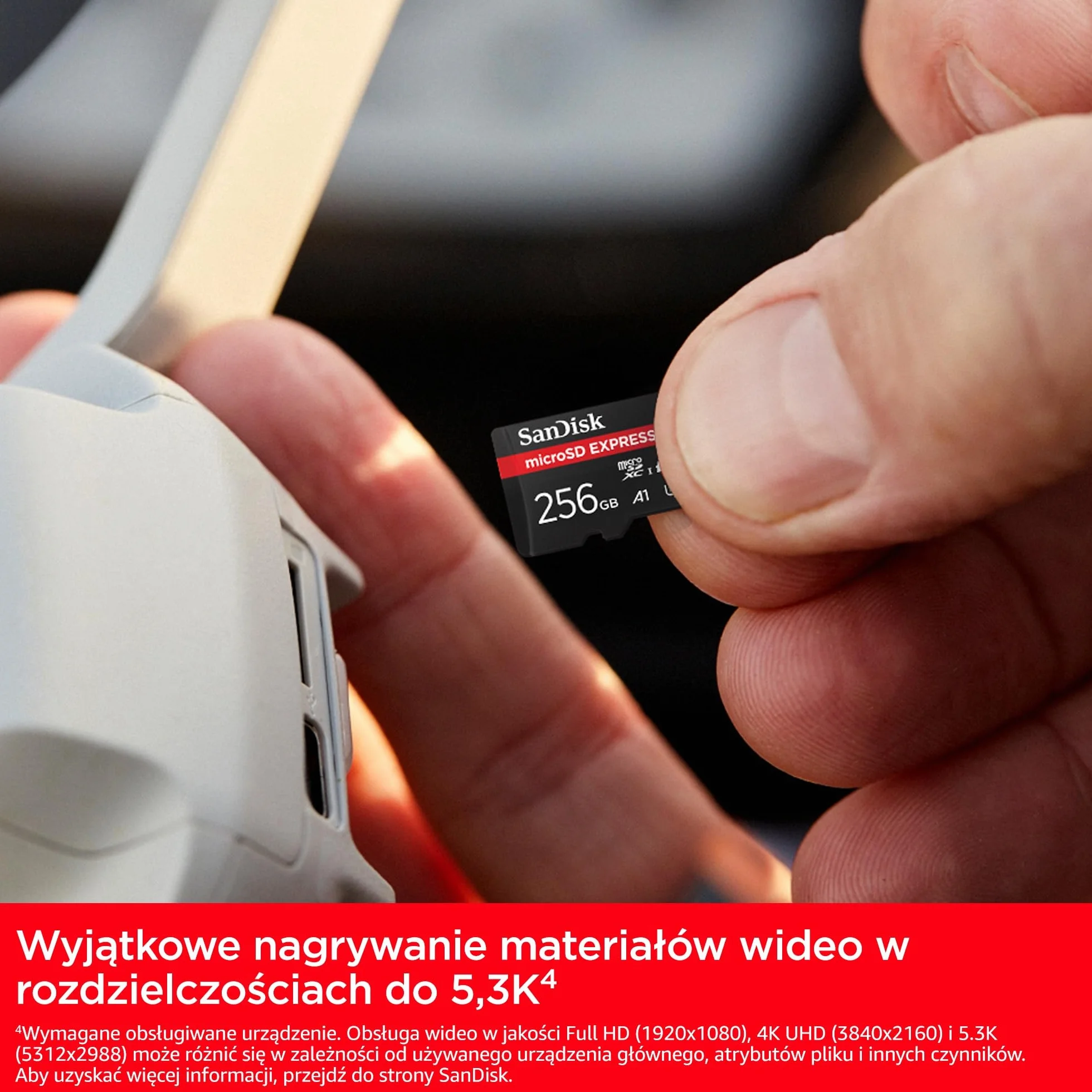 SanDisk MicroSD Express 256GB karta mSD odczyt 880 MB/s zapis 650 MB/s UHS-I U3 C10