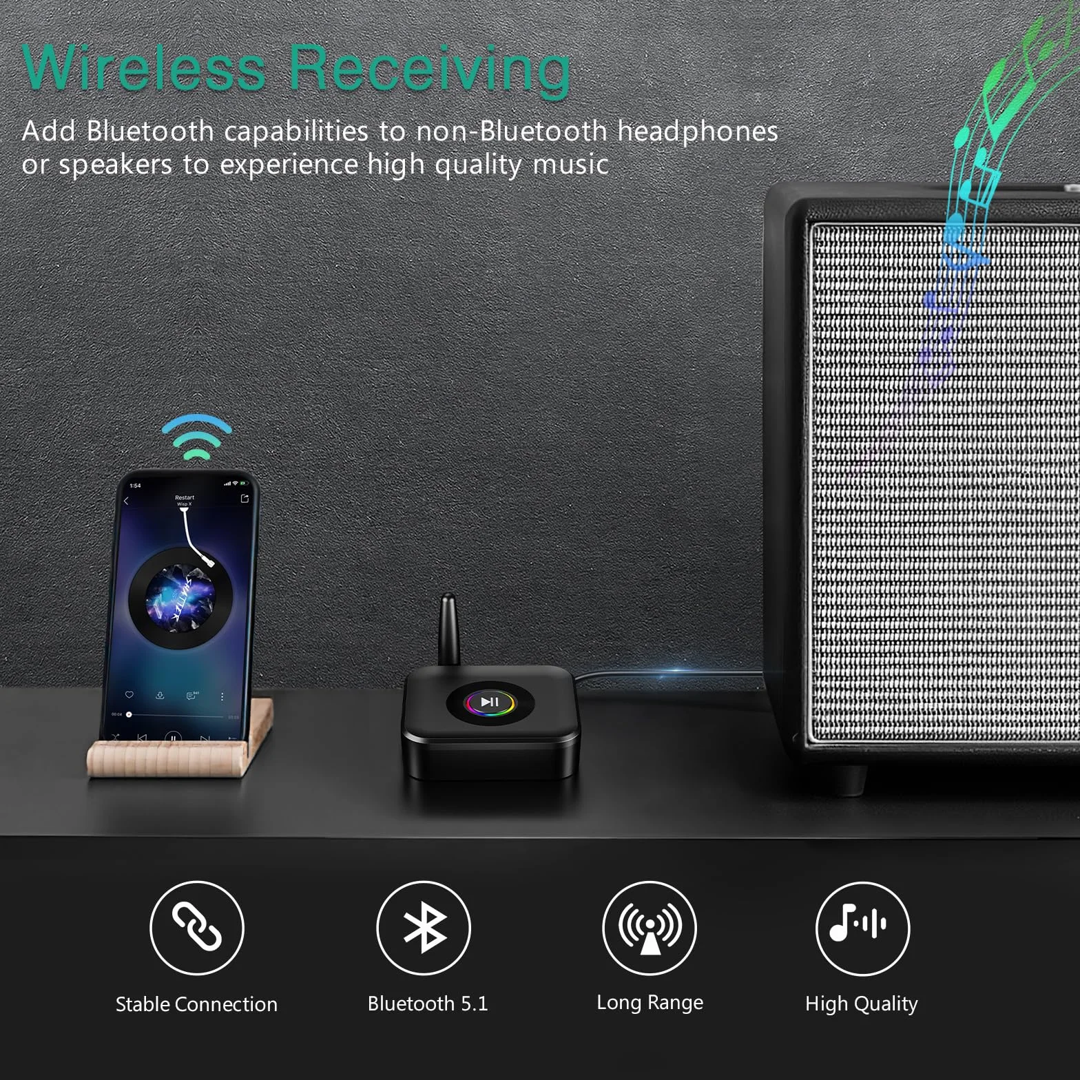 ORIA Adapter audio Bluetooth, odbiornik Bluetooth 5.1, bezprzewodowy adapter Bluetooth 2 w 1, współpracuje z głośnikami, systemem stereo do strumieniowego przesyłania muzyki, obsługuje odtwarzanie