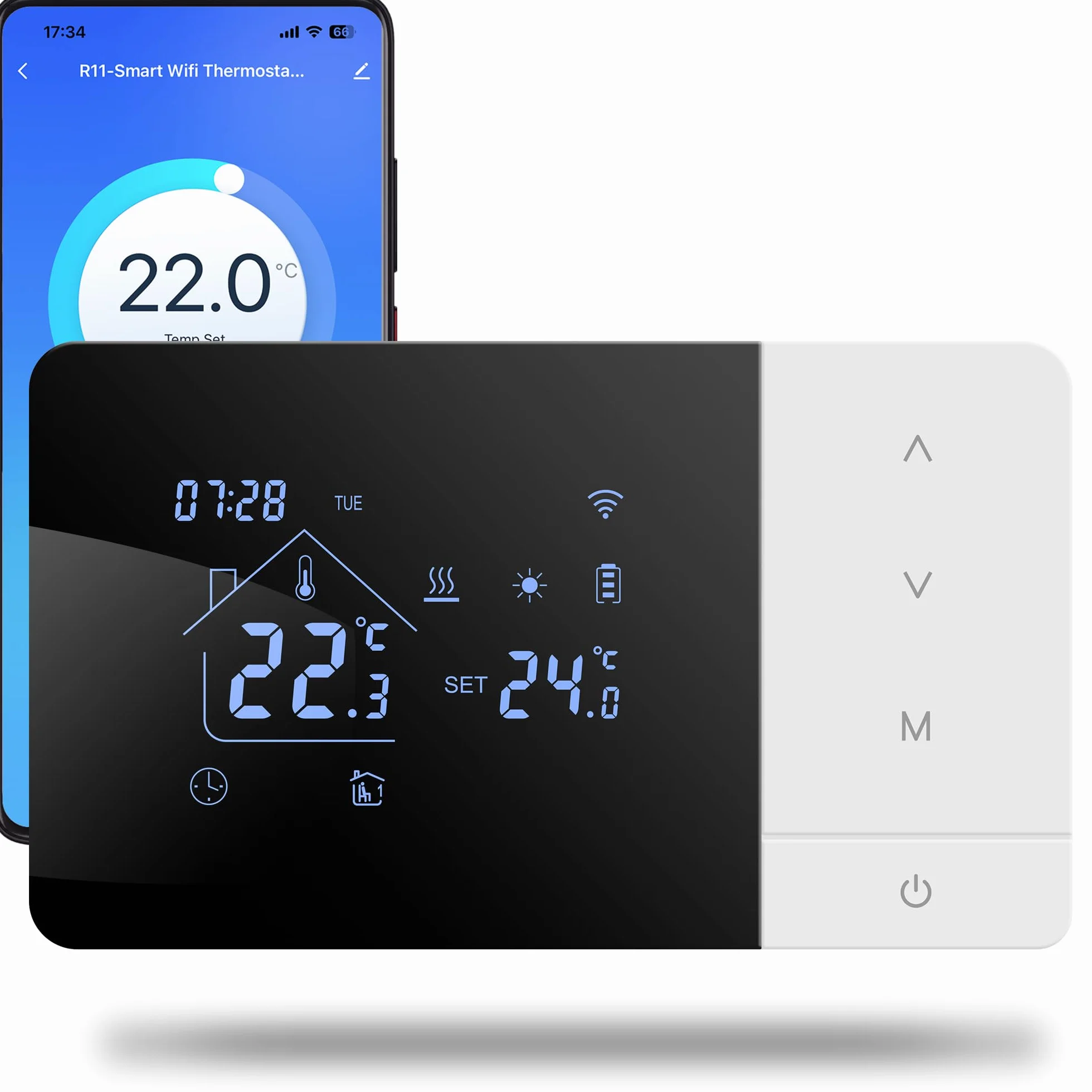 Termostat WiFi do kotła gazowego 3A, termostat ścienny z 2 przewodami na baterie, zasilanie bateryjne lub USB, programowalny kompatybilny z Alexa i Google Home, sterowanie głosowe i pilot zdalnego