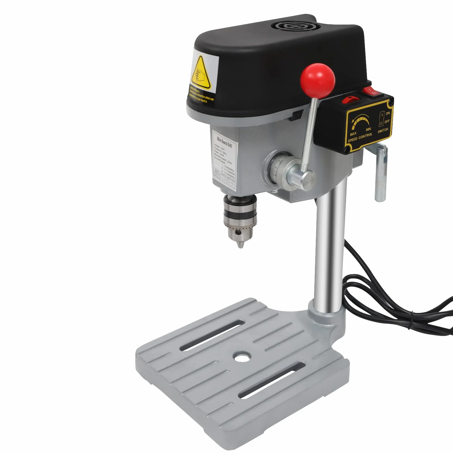 Wiertarka stołowa 340 W, mini wiertarka kolumnowa | uchwyt wiertarski 1-10 mm | średnica otworu 0,6 mm - 6,5 mm | 3-stopniowa regulacja prędkości obrotowej do drewna, metalu i tworzywa sztucznego