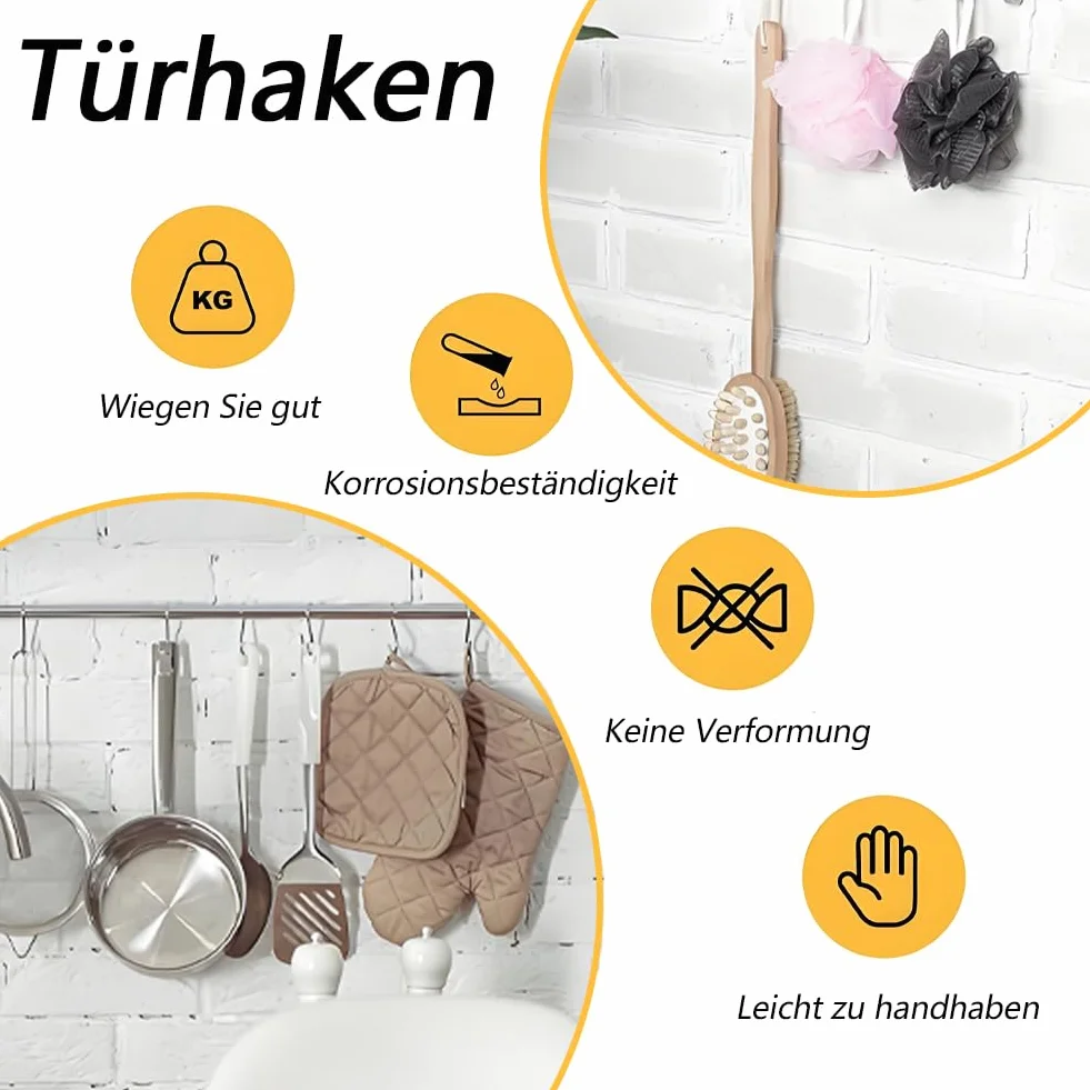 12 sztuk haczyków wiszących, uniwersalnych haków na drzwi, dwa modele wieszaków na ubrania, drzwi, haczyki do zawieszenia szafy, drzwi i drążków na ubrania, srebrne