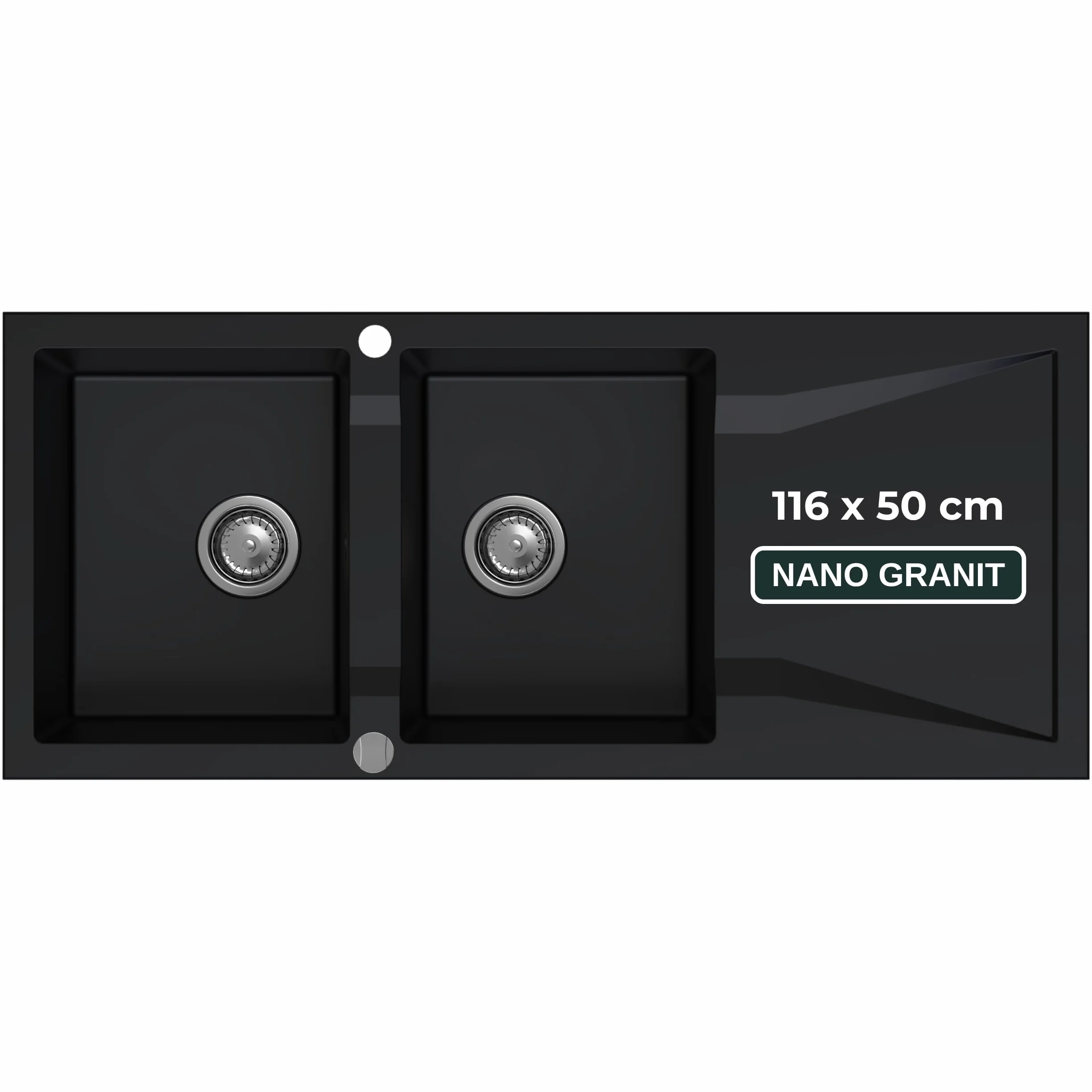 SINK QUALITY podwójny zlewozmywak z ociekaczem, zlewozmywak granitowy czarny 116 x 50 cm, podwójny zlew z syfonem i substancją impregnującą, 2 umywalki zlewozmywaki kuchenne od 80