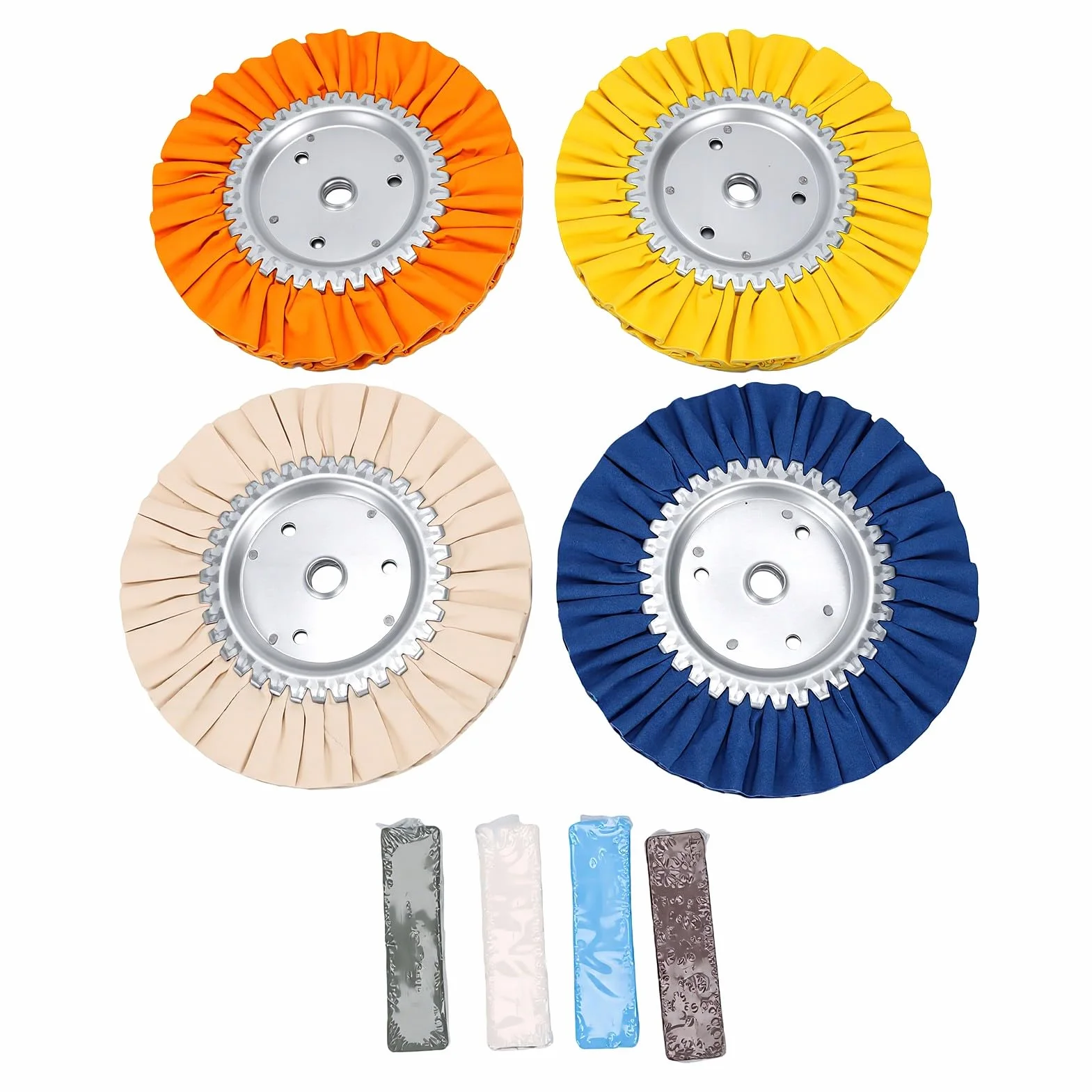 YWBL-WH 4 szt. 8-calowe Tarcze Polerskie do Szlifierek Kątowych, Aluminium | 12-warstwowa bawełna, ze środkami polerującymi, otwór na trzpień 5/8", 12 000 obr/min, do lustrzanej obróbki metalu