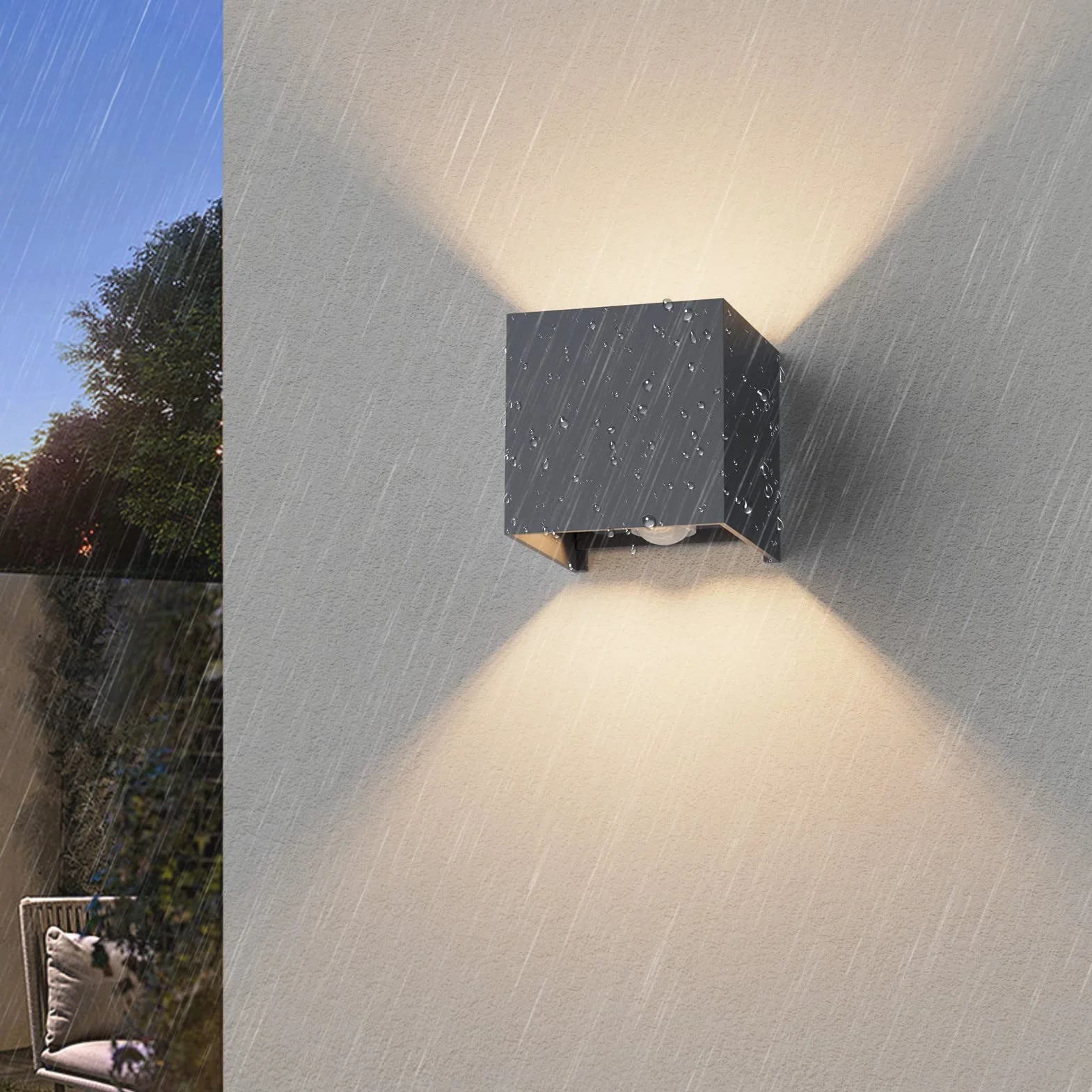 Klighten 2 szt. Zewnętrzna lampa ścienna z czujnikiem ruchu, IP54, oświetlenie ścienne wewnętrzne z regulowanym kątem wiązki, z wymienną żarówką LED G9, ciepła biel 3000 K, antracytowa
