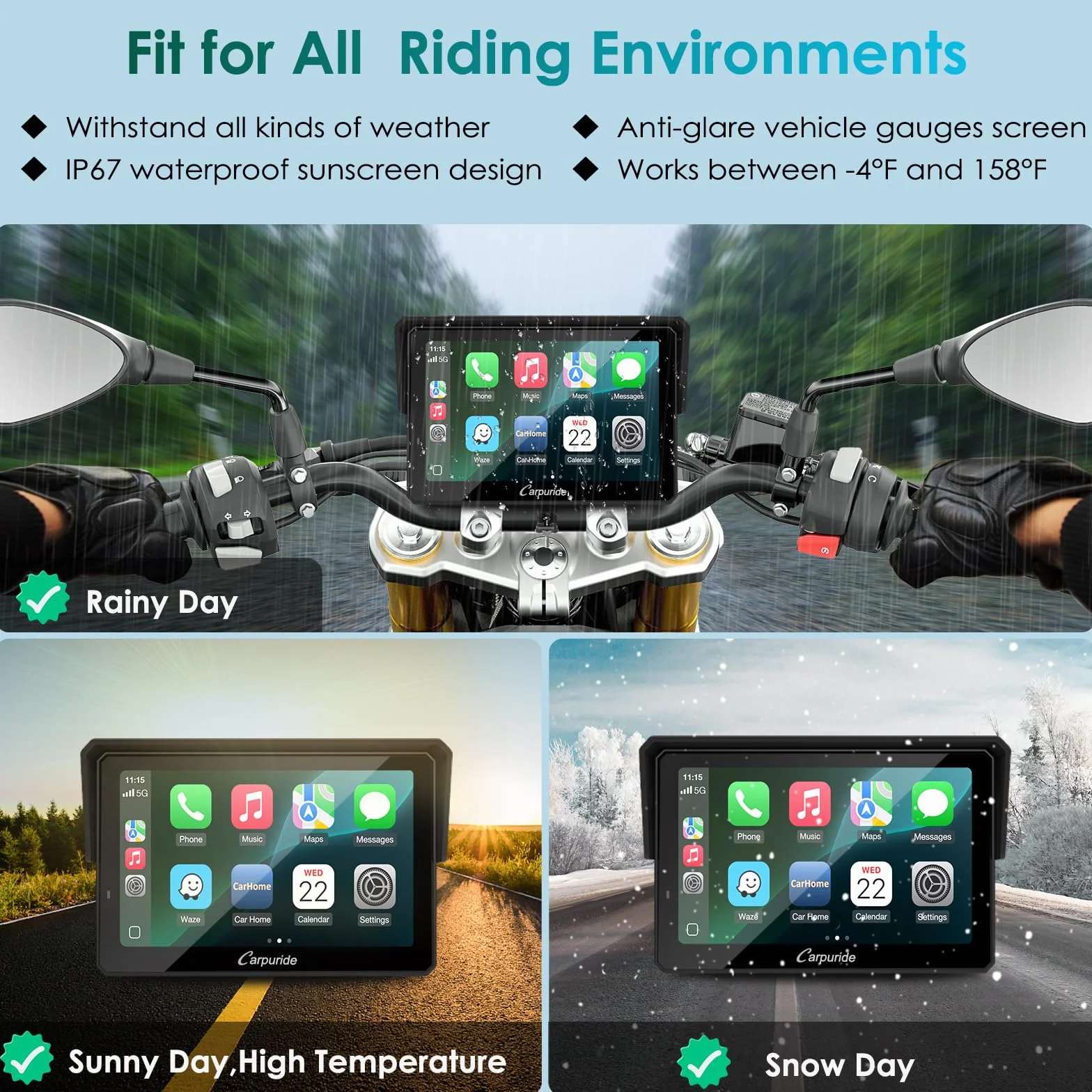 Carpuride W502S PRO Motorcycle GPS 5-calowy wodoodporny ekran dotykowy nawigacja