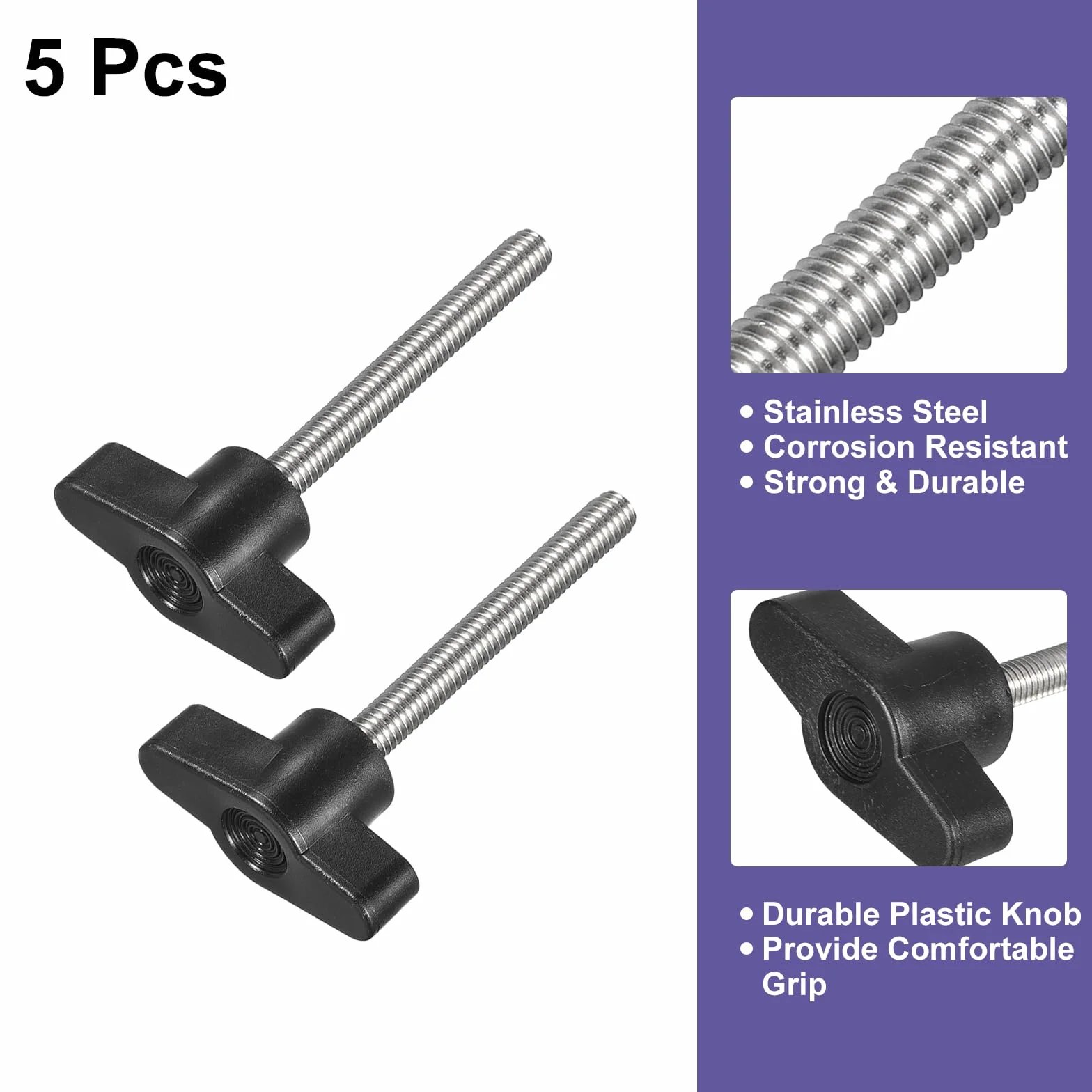 QUARKZMAN 5 sztuk śruba śrubowa, M6 x 50 mm stal nierdzewna 304 w kształcie litery T do szybkiej wymiany pokrętła do ręcznego dokręcania