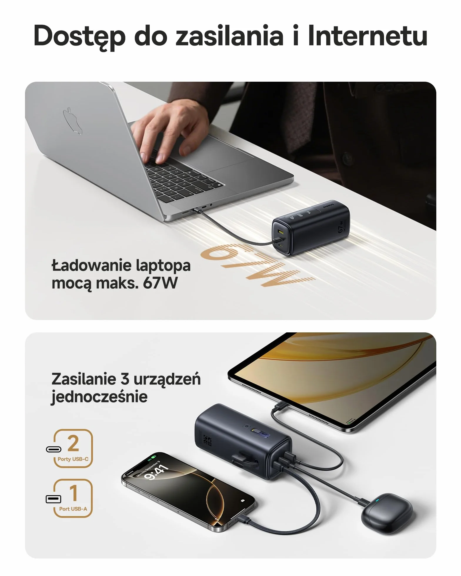 Baseus Mobilny router WLAN, przenośny hotspot, akumulator 20000 mAh 67 W