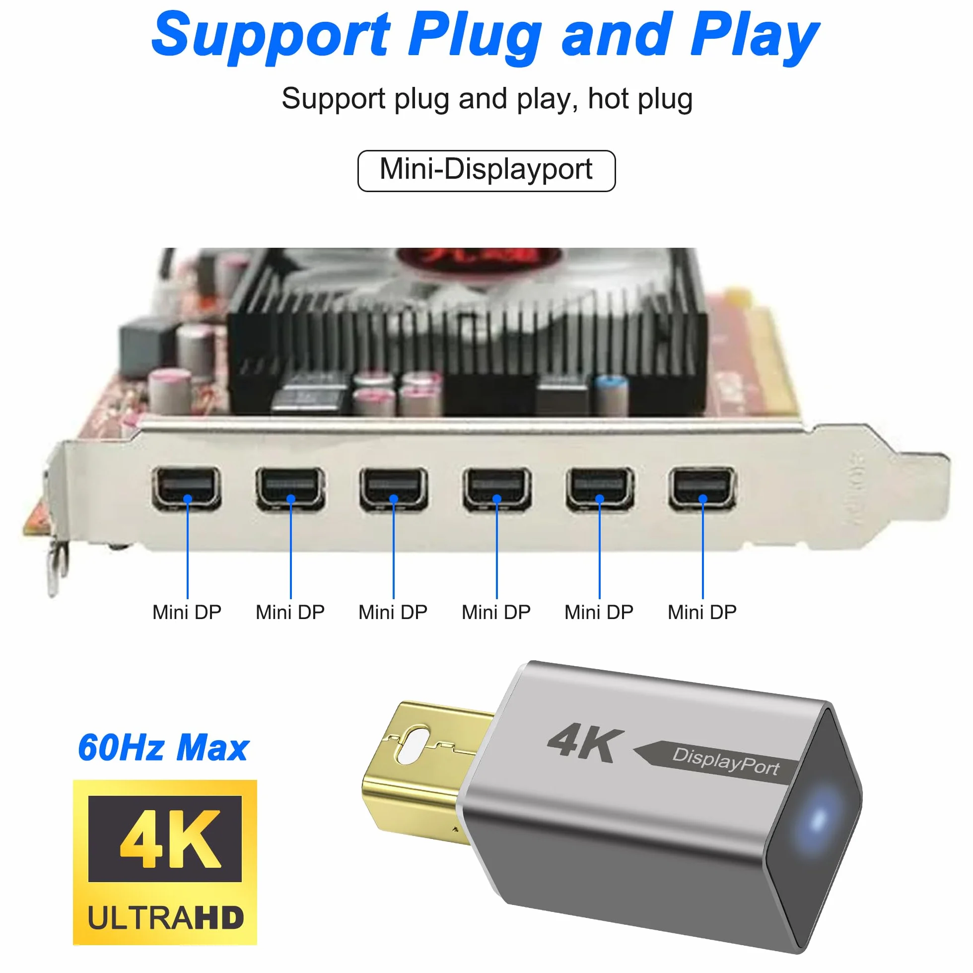 MEIRIYFA Mini DisplayPort Headless Ghost Display Emulator, 4K Mini DP Dummy Plug EDID Emulator Virtual Display Adapter z oświetleniem LED do PC, zdalnego serwera (2 szt.)