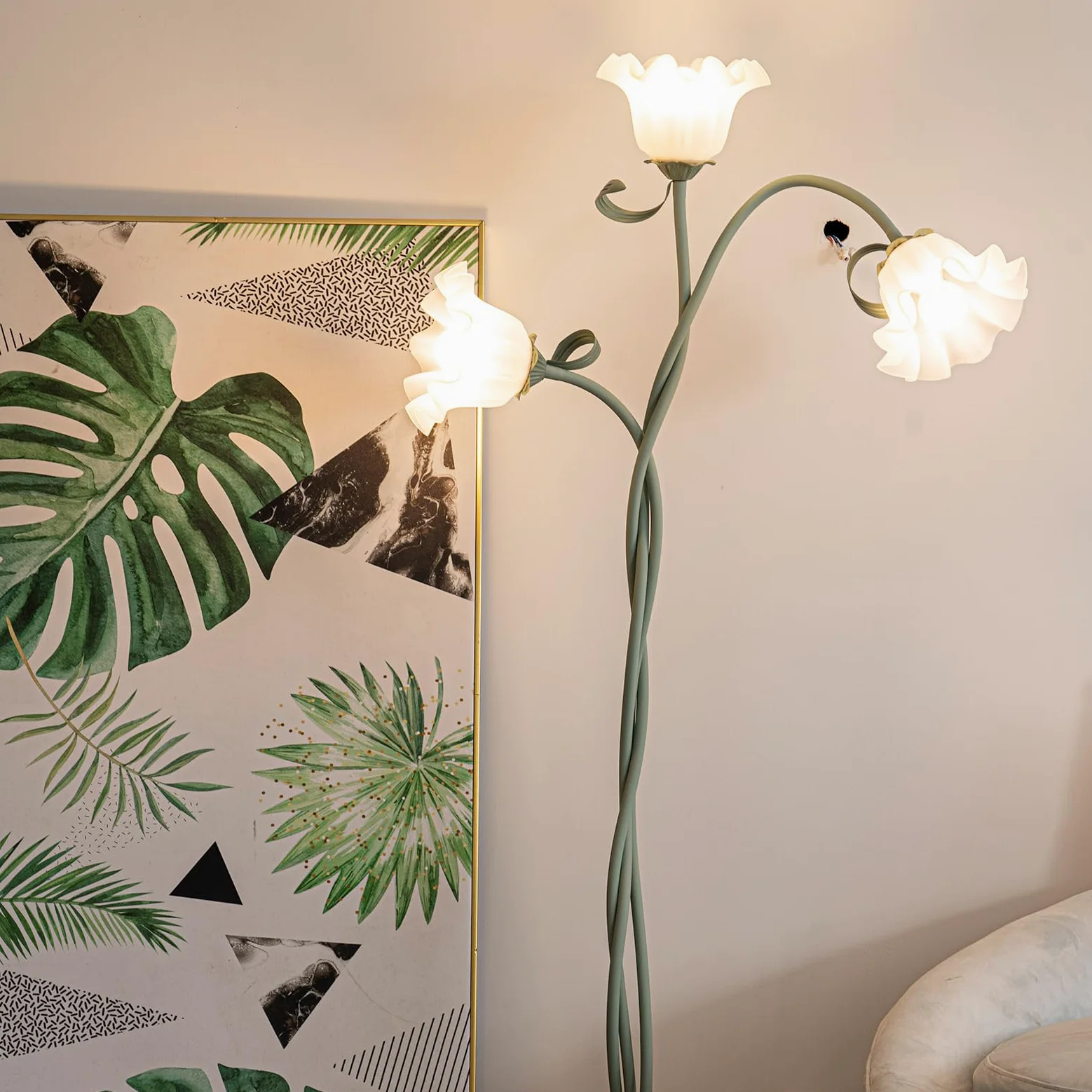 Zielona lampa stojąca do salonu, europejska żelazna lampa stojąca "zrób to sam" z 3 obrotowymi kwiatami, 170 cm, nowoczesna lampa podłogowa nadaje się do sypialni, salonu, gabinetu, biura, w