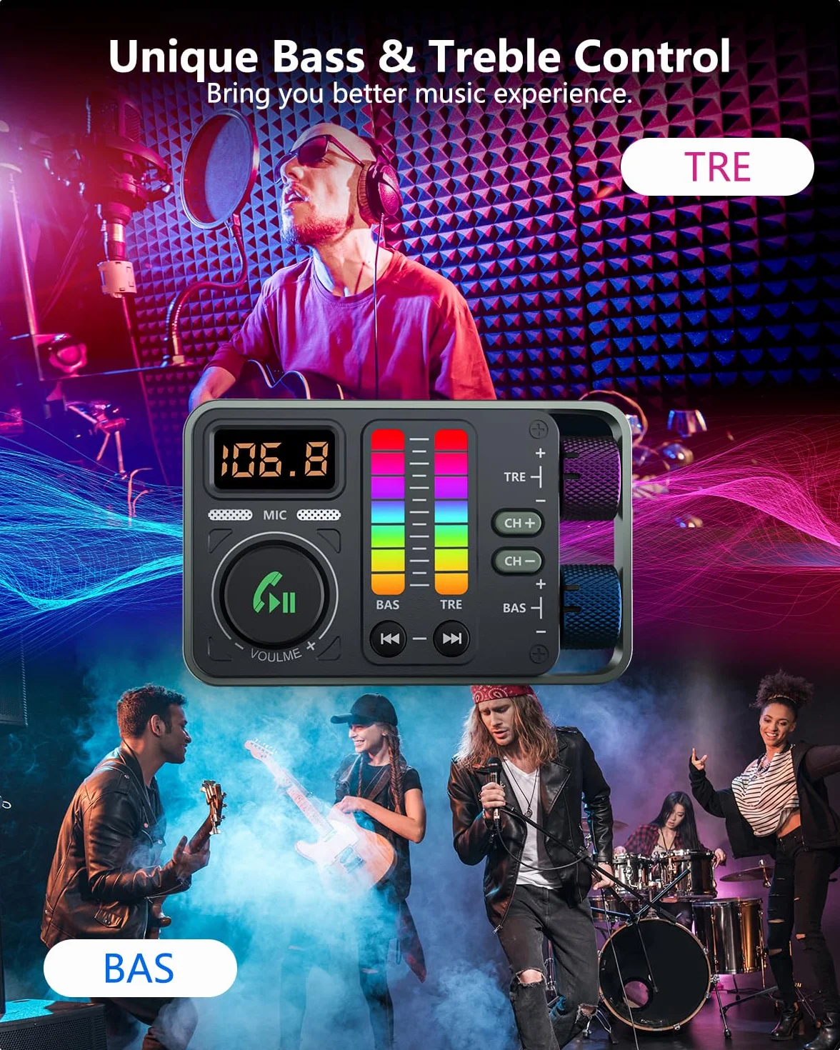 LENCENT 5.3 Samochodu Nadajnik FM Bluetooth, Adapter Bluetooth z Typ C PD 20W + 18W QC3.0, Podwójny Mikrofon, USB, AUX
