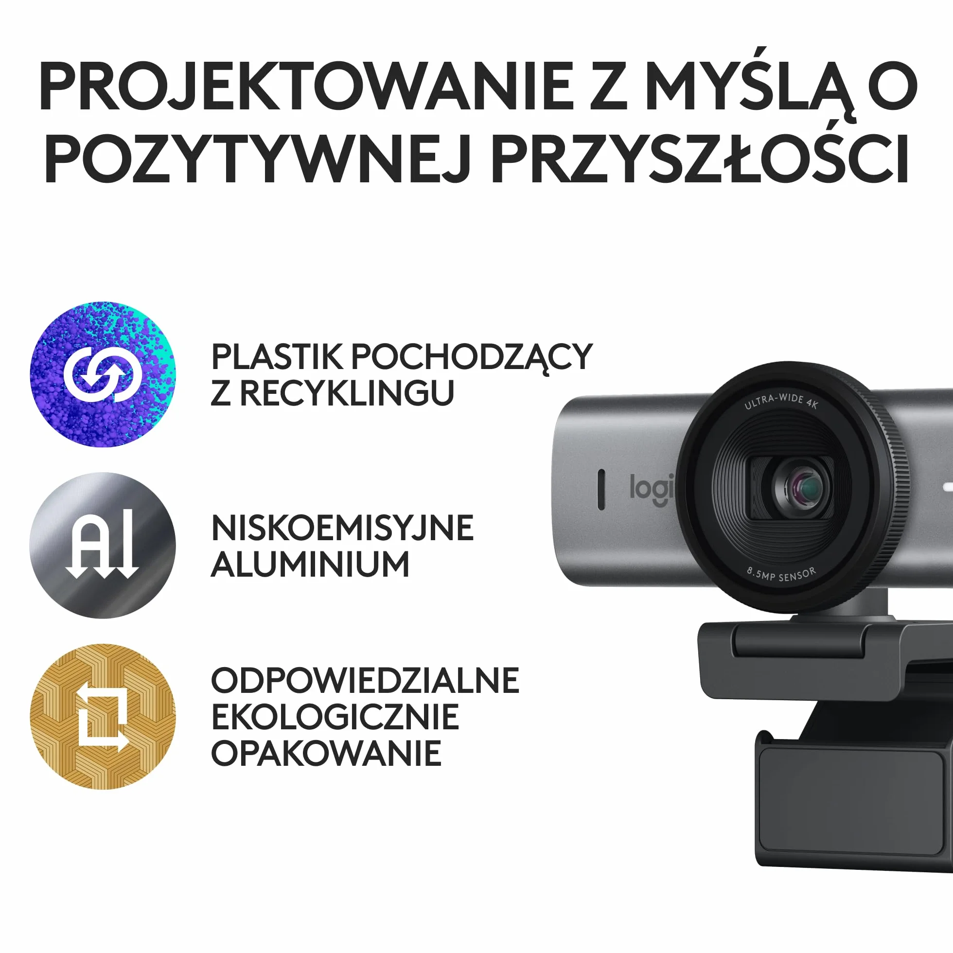 Logitech MX Brio Ultra HD 4K Kamera do streamingu, 1080p 60fps, mikrofony z redukcją szumów, USB-C, Grafit