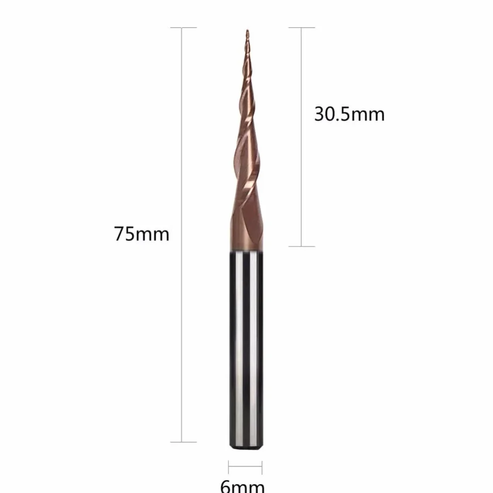 5 szt./partia H-SI powlekane R0,25*D6*30,5 * 75L*2F węglik spiekany 6mm frezy stożkowe z końcówką kulistą do drewna i metalu