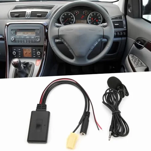 Akozon Kabel AUX Bluetooth, Bluetooth 5.0 samochodowy adapter AUX z mikrofonem zestaw głośnomówiący Bluetooth AUX adapter do 500/Grande Punto