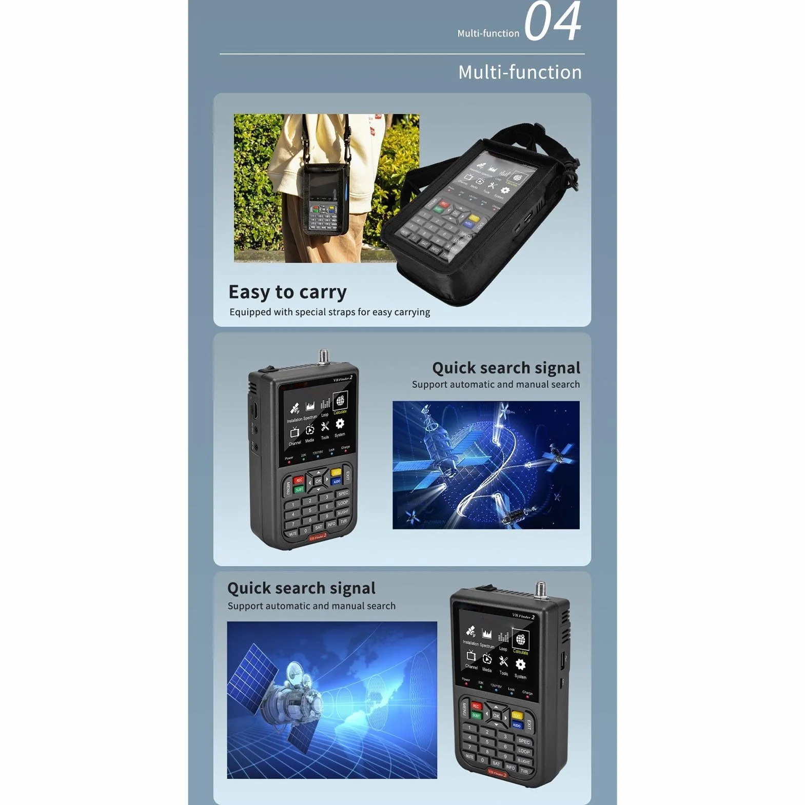 Miernik Sygnału Satelitarnego V8 Finder 3, 3,5-calowy LCD HD, Bateria 4000 mAh, Odbiornik S2X/S2/S MPEG-2/4