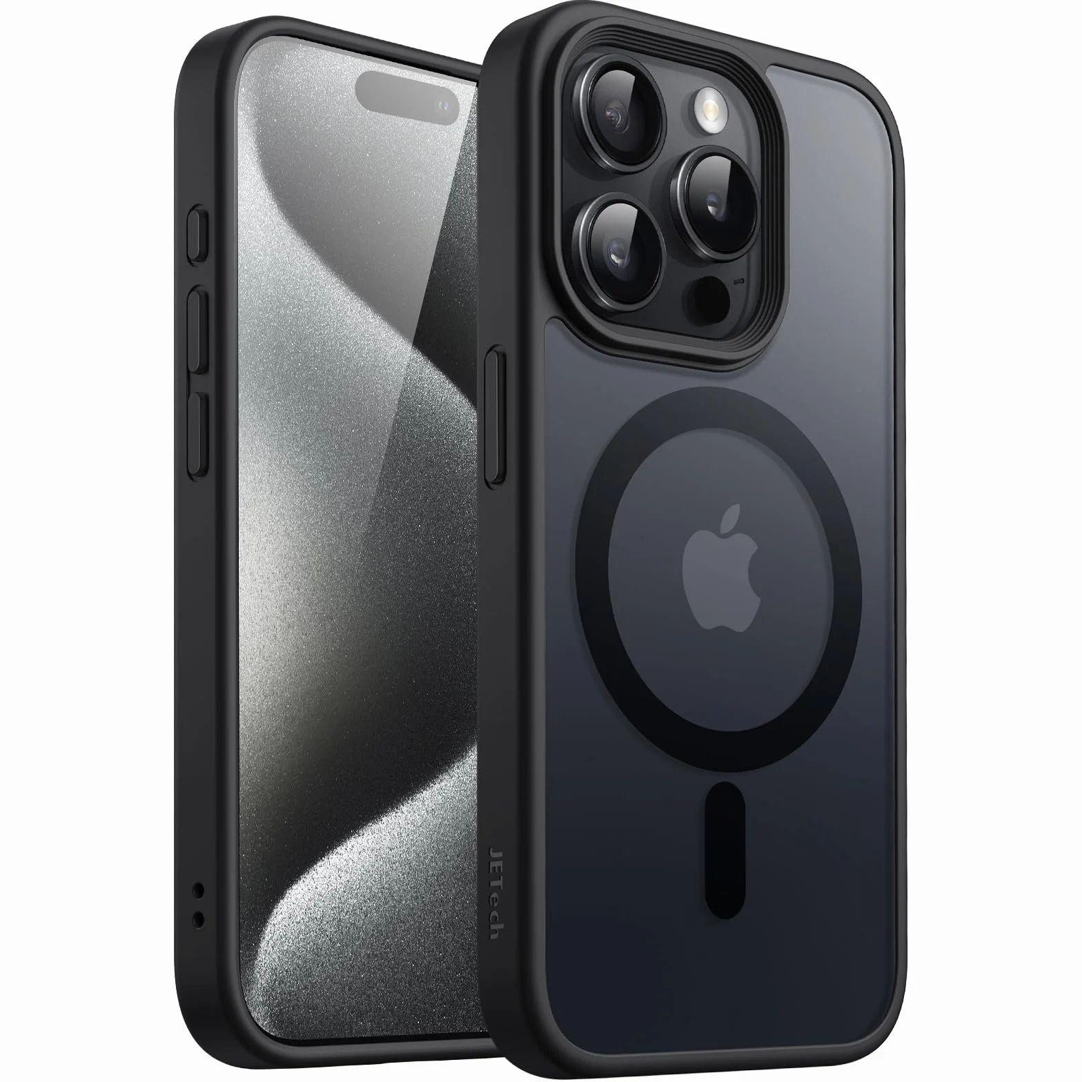 JETech Etui Magnetyczne iPhone 15 Pro 6,1 Cala MagSafe Półprzezroczysta Matowe Odporny na Wstrząsy Czarny