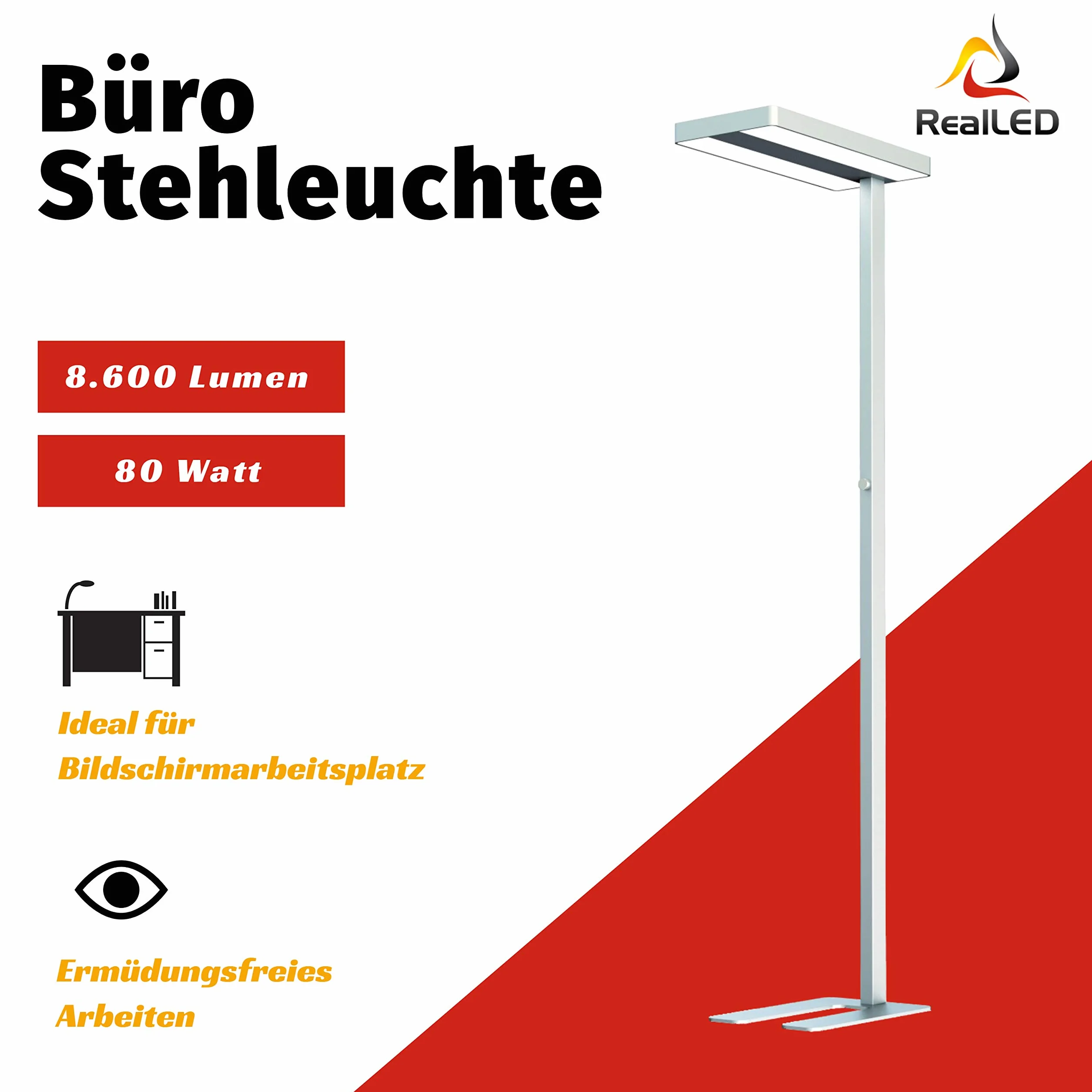 LED biuro miejsce pracy lampa stojąca Office 80 W neutralna biel idealne miejsce pracy ekranu (biała)