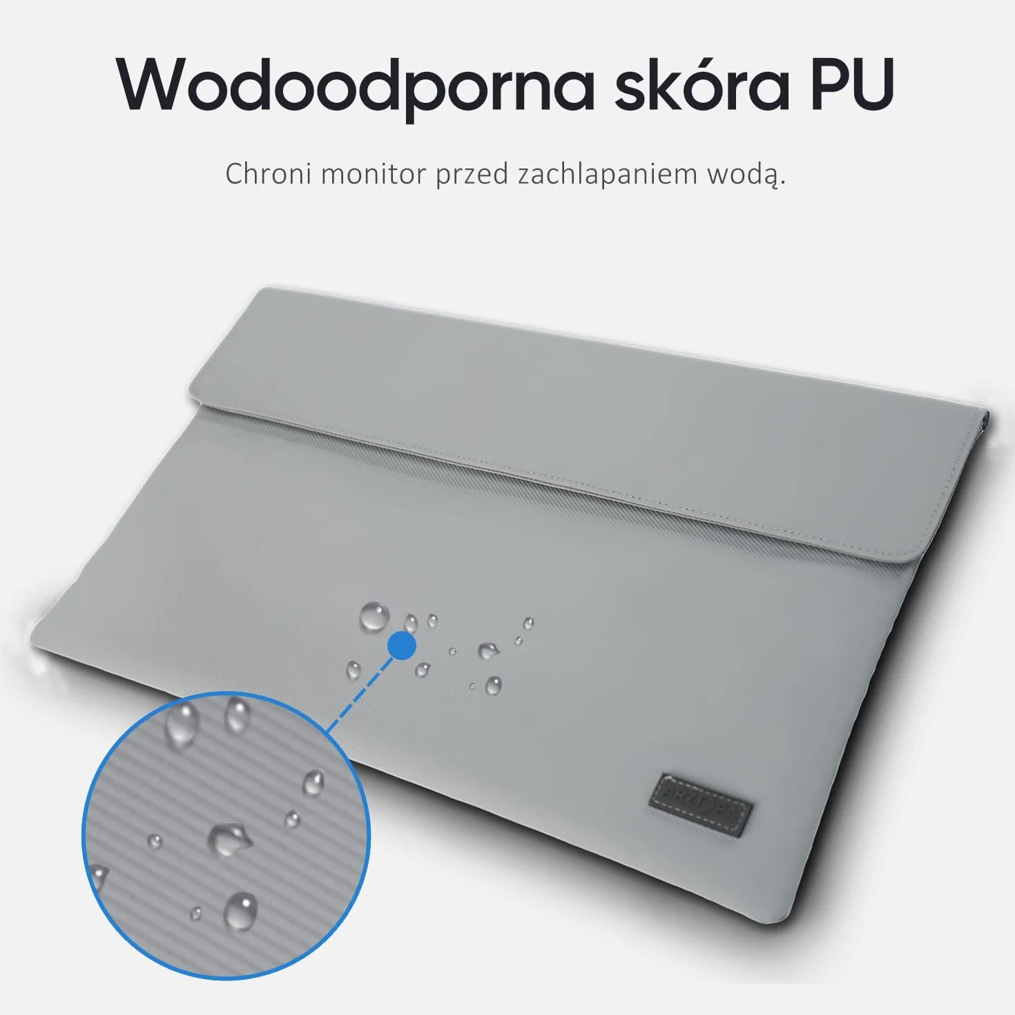 ARZOPA Przenośna torba na monitor 16,1" skóra PU wodoodporny szara