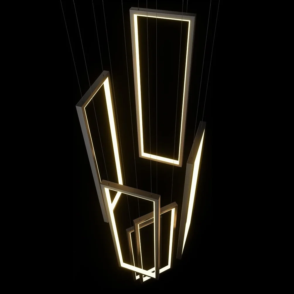 Lampa Wisząca LED Nowoczesna Lampa Wisząca Z Pilotem Zdalnego Sterowania Przyciemniana 100W Regulacją Wysokości Dekoracyjna Żyrandol Do Willi Schodów Salonu Jadalni Sypialni, 3 Świateł