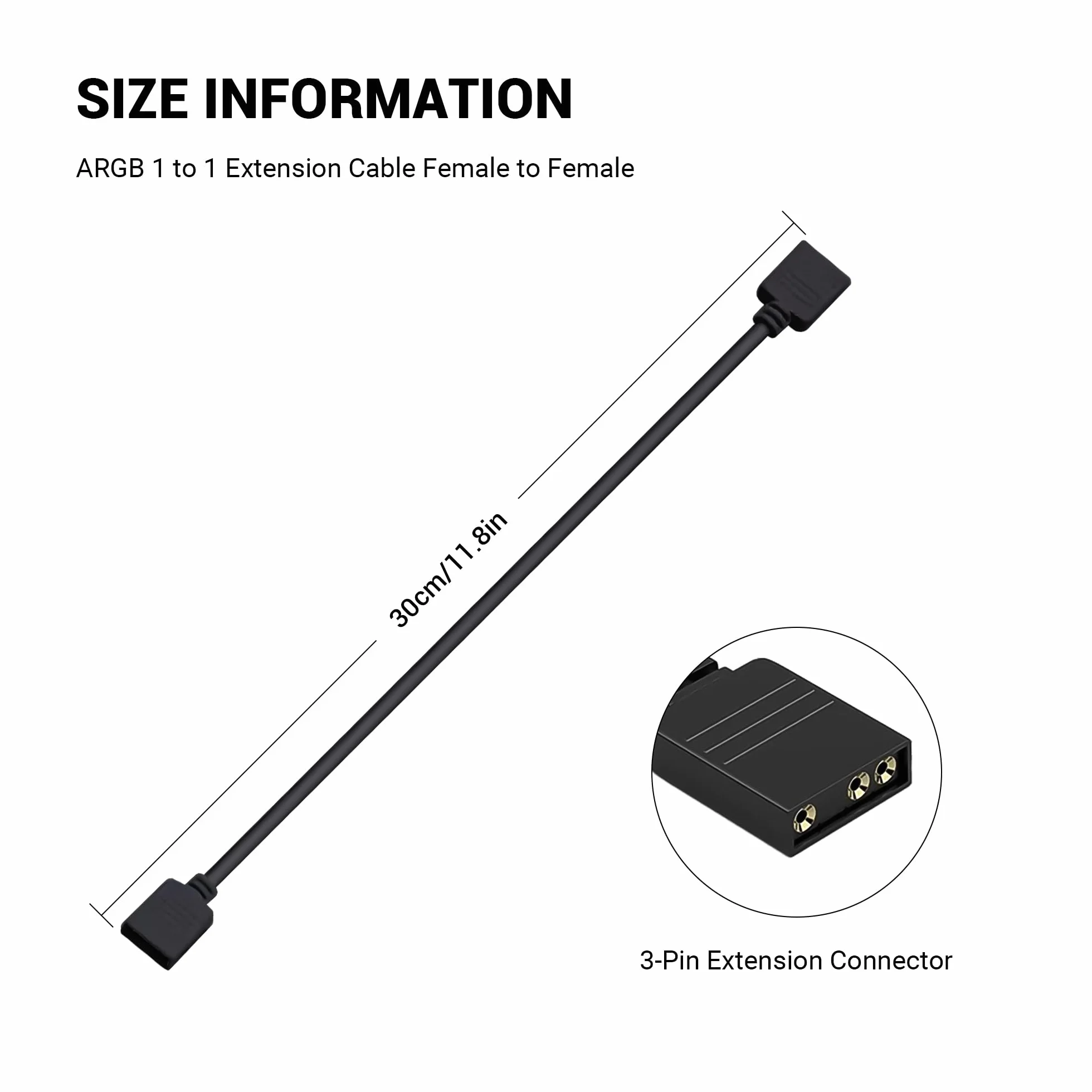 ARGB Przedłużacz 5V 3-biegunowy Rozdzielacz LED 30cm 2szt Czarny