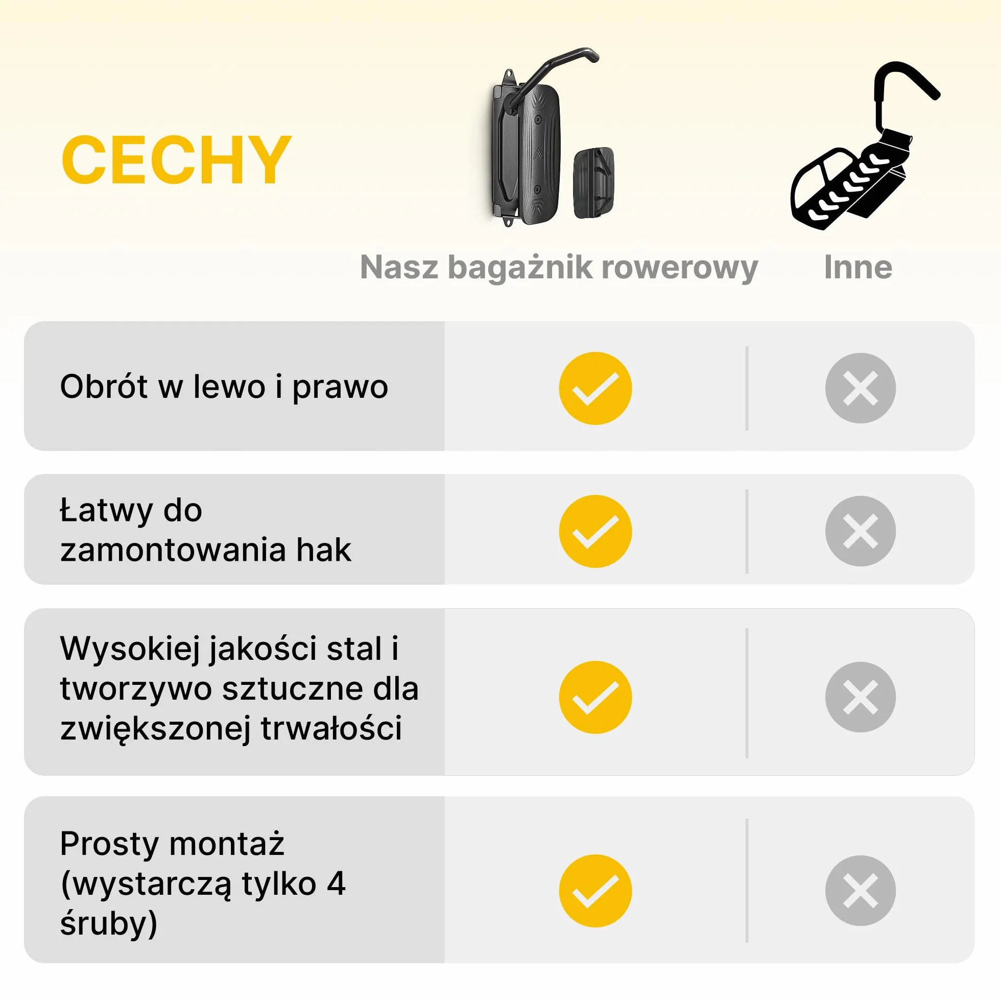 monTEK Obrotowy uchwyt ścienny na rower, wieszak na rower do garażu, uchwyt ścienny do rowerów, oszczędność miejsca, stabilny stojak na rower, pionowy stojak na rowery do 30 kg, 4 sztuki