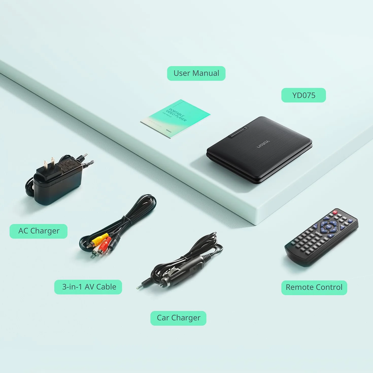 YOTON Przenośny samochodowy odtwarzacz DVD z obrotowym ekranem HD o przekątnej 7,5", głośnikiem stereo, obsługą odtwarzania przez 4-6 godzin i synchronizacją TV [Blu-Ray nie jest obsługiwany]