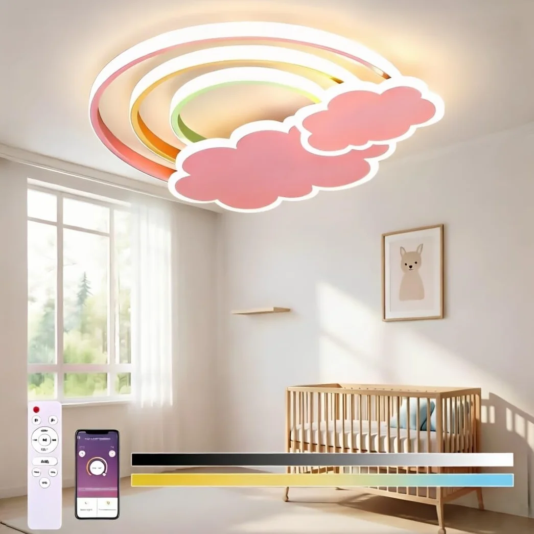 Lampa sufitowa LED Pokój dziecięcy Ściemniana lampa sufitowa z pilotem Chłopiec Dziewczyna Chmury Tęcza Lampka nocna do sypialni Salon Pokój dziecięcy Balkon 3000K-6000K Oświetlenie sufitowe