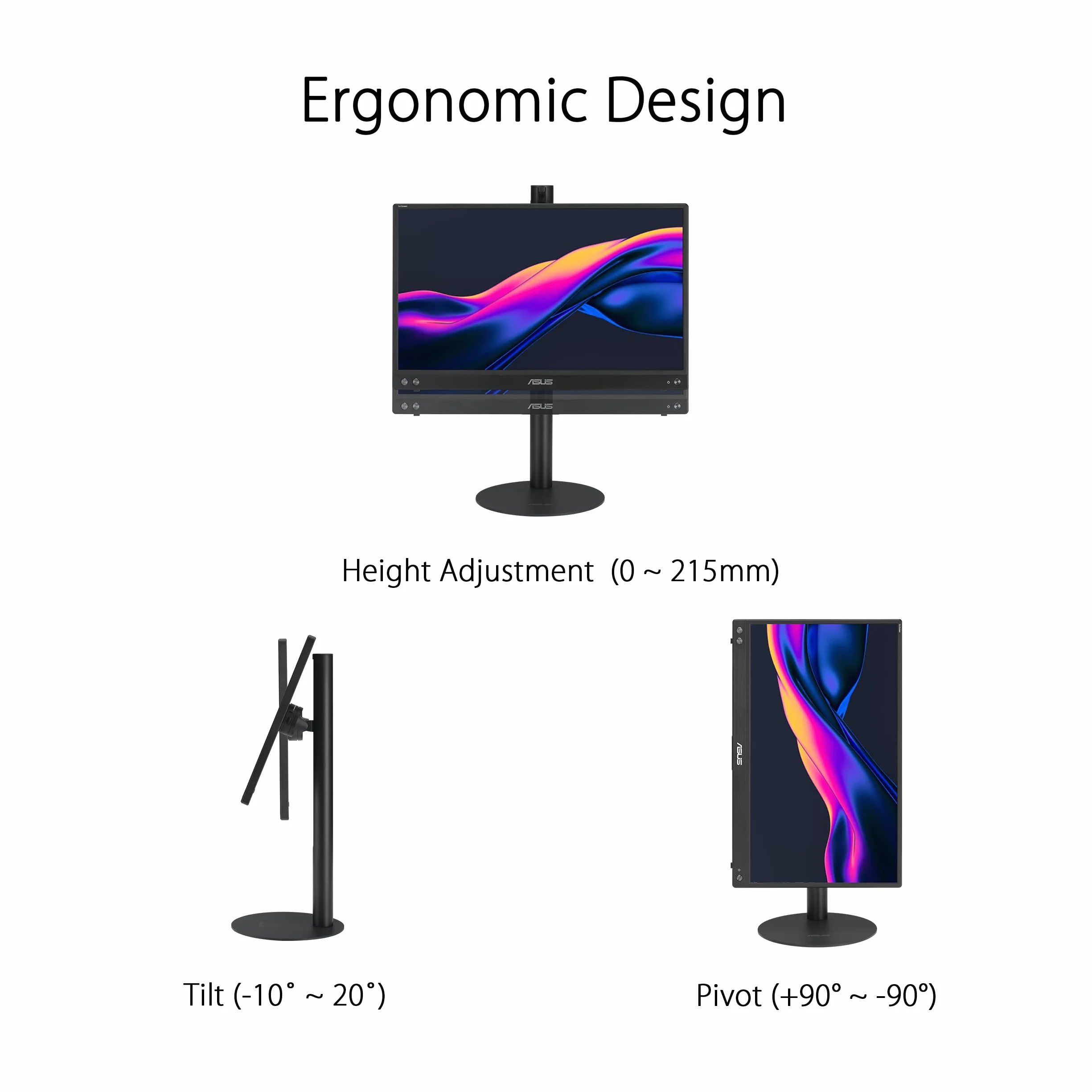 ASUS ZenScreen MTS02D ergonomiczny stojak do przenośnych monitorów, nachylenie, obrót, regulacja wysokości, kompatybilny ze statywem 1/4", do pracy w domu, do biura domowego