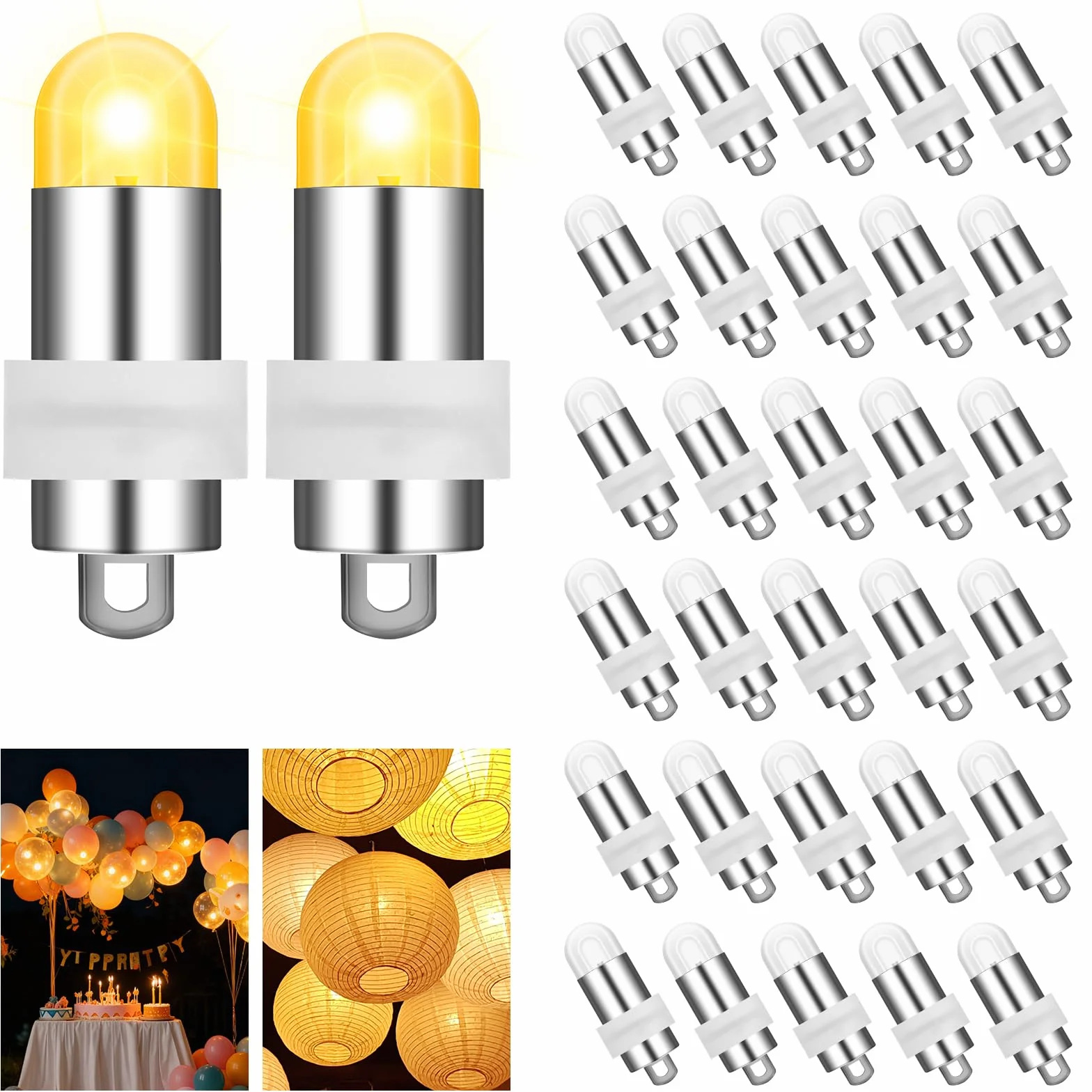 AUAUY Mini lampki LED do balonów, 30 sztuk, zasilane bateriami, wodoszczelne, do papierowych latarni, balonów, na Boże Narodzenie, Halloween, wesela, urodziny, festiwal, dekoracja (ciepła biel)