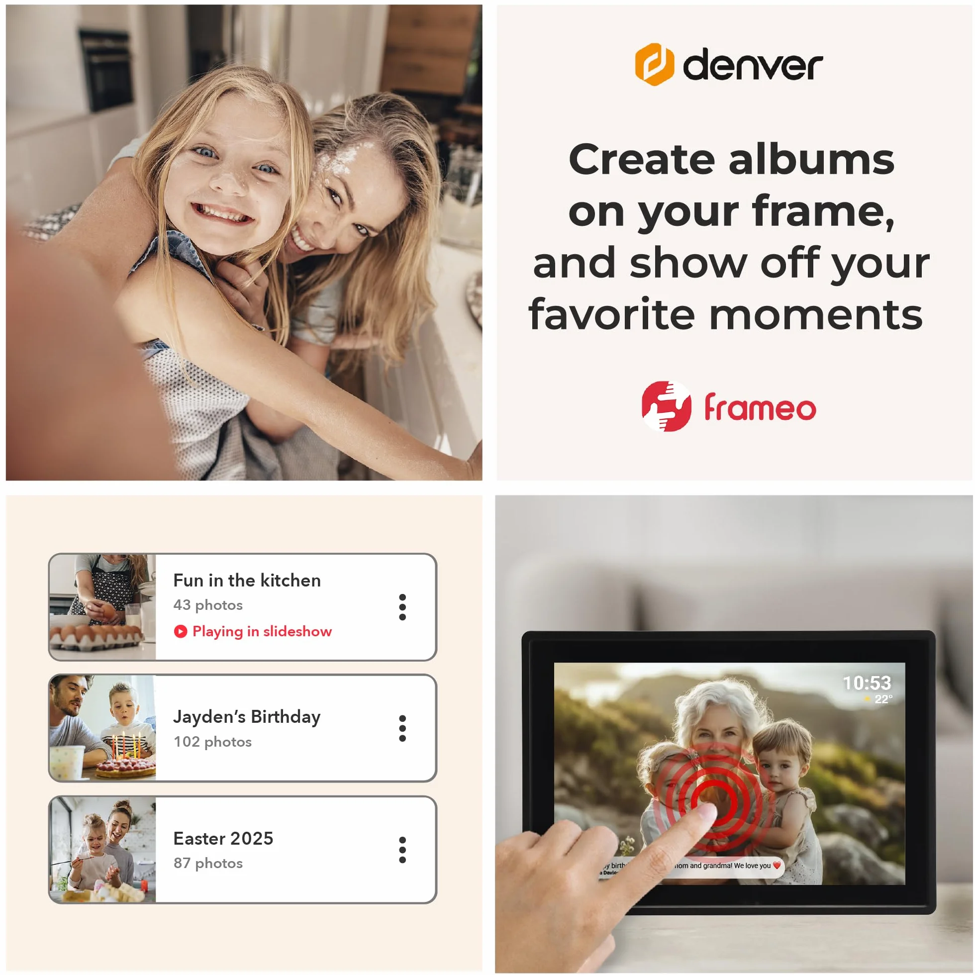 Denver PFF1021 Cyfrowa ramka na zdjęcia WiFi 10,1" 16 GB ekran dotykowy IPS czarna
