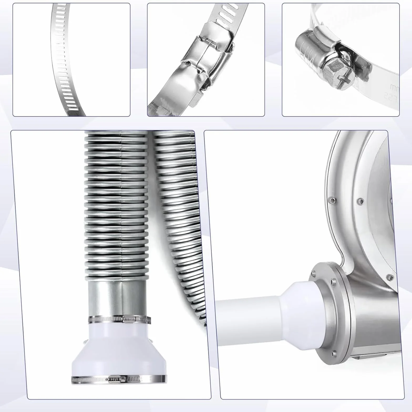 Reduktor rury kanałowej, adapter do okrągłego kanału, reduktor redukcyjny 150 mm do 100 mm do redukcji kanałów, z 2 opaskami ze stali nierdzewnej, do rury wentylacyjnej