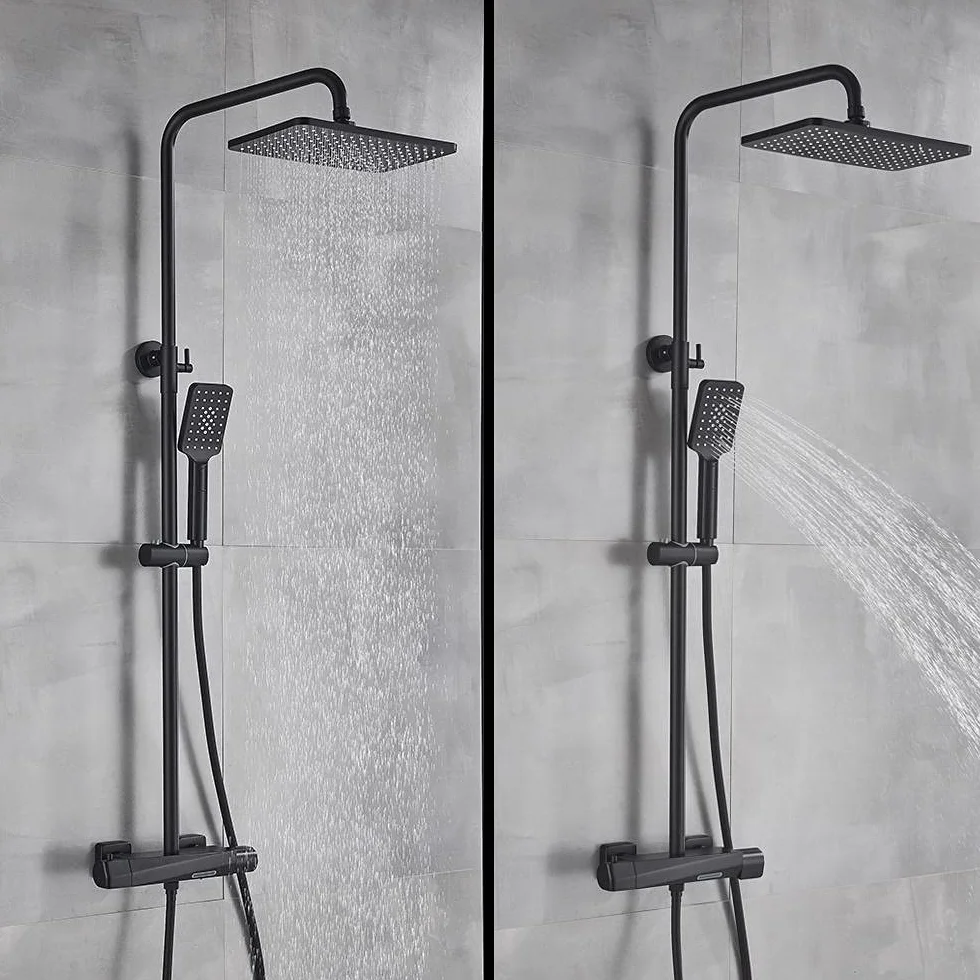 Bateria Prysznicowa Termostatyczna Bateria Wannowa Deszczownica Ścienny Bateria Mieszająca Bateria Wannowa Termostatyczny Zestaw Prysznicowy-Czarny