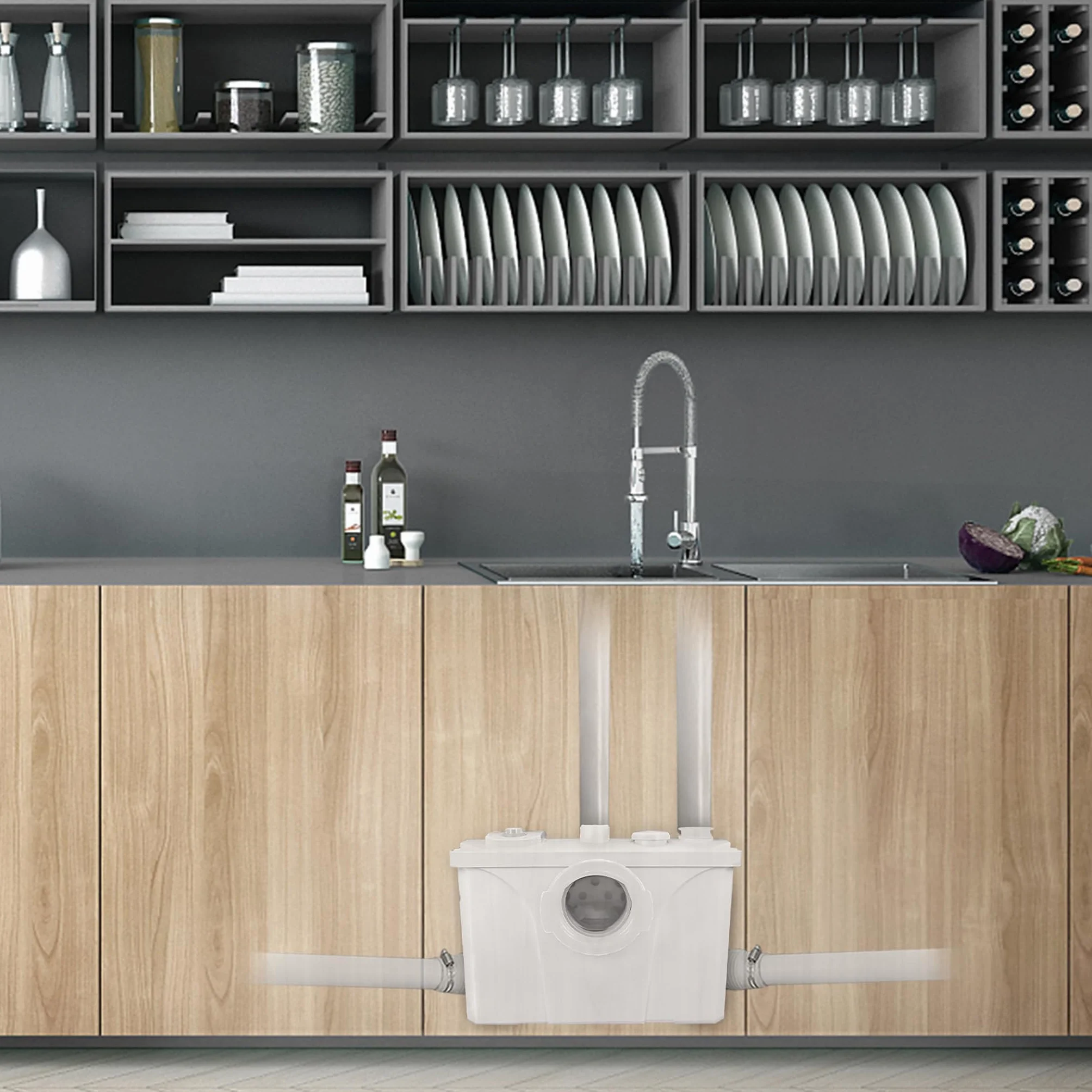 Froadp Pompy do Ścieków Sanitarnych 700W Przydomowa Stacja Podnoszenia Pompa do Ścieków z łopatkami ze Stali Nierdzewnej i Węglem Aktywnym Przepływ do 180L/min do Prysznica Kuchnia Umywalka