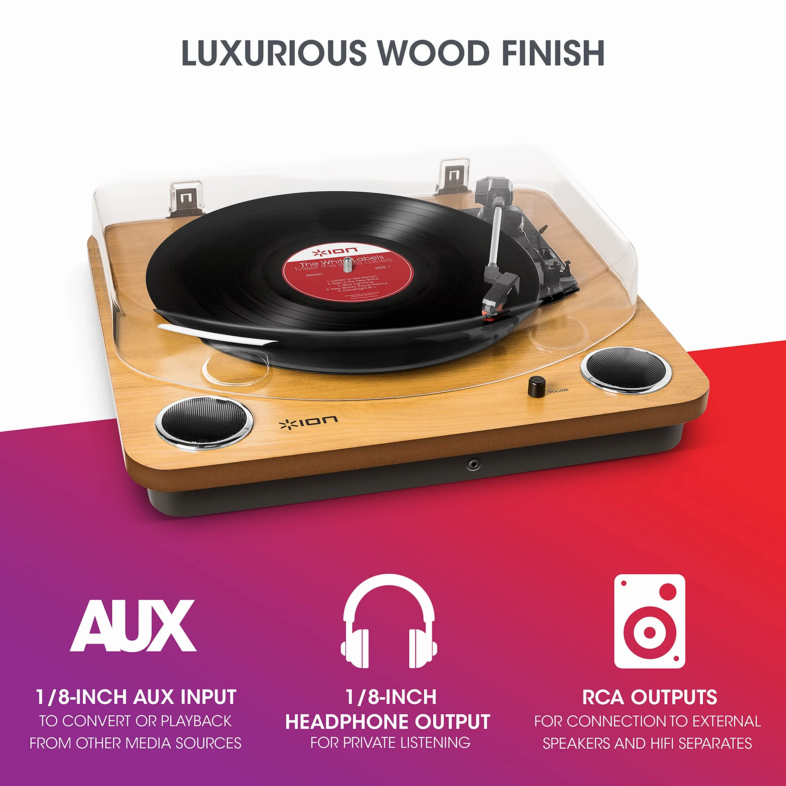 ION Audio Max LP Gramofon z wbudowanymi głośnikami wyjście USB drewno naturalne