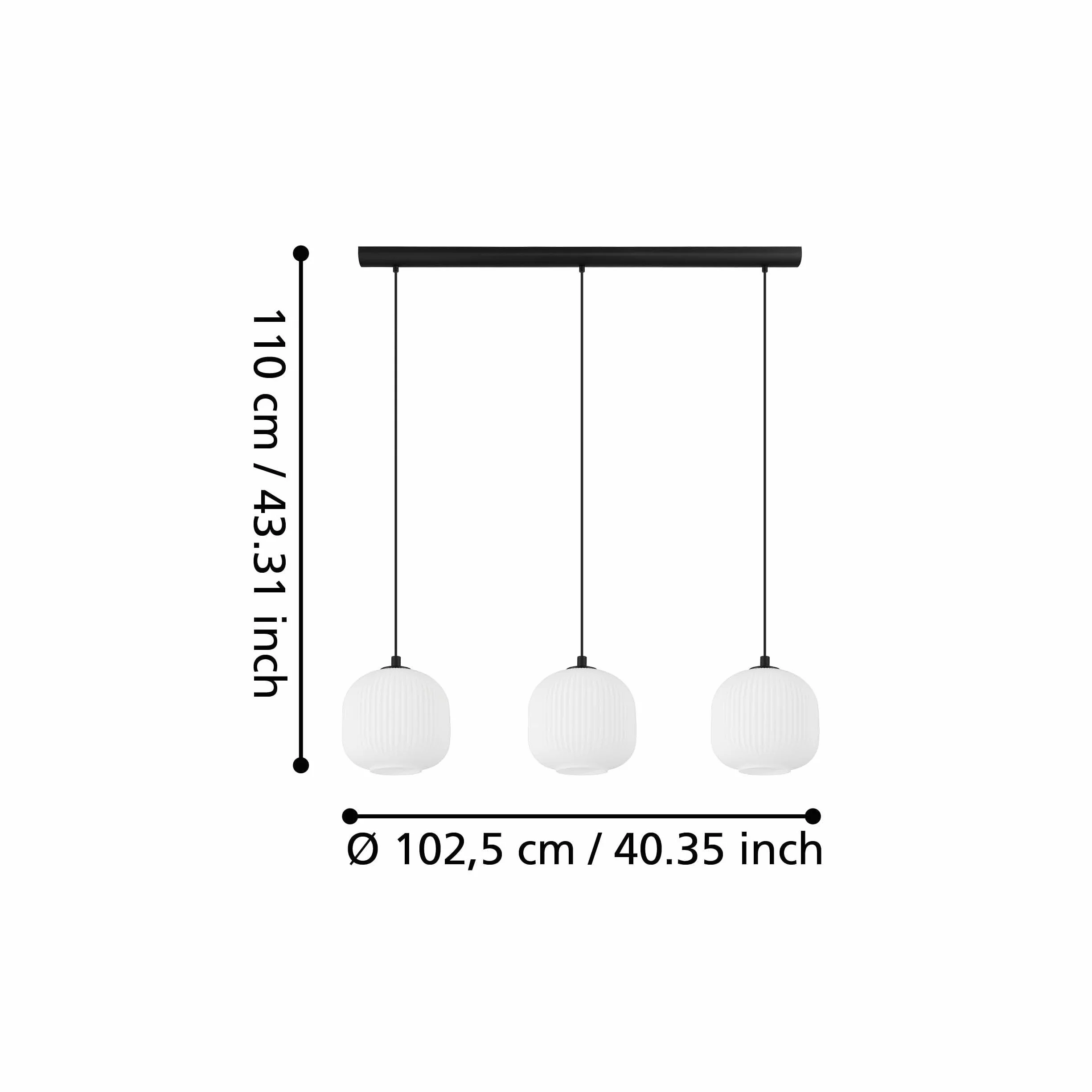 EGLO lampa wisząca Mantunalle, 3-punktowa lampka wisząca stół jadalny | oświetlenie z metalu w kolorze czarnym i szkła w kolorze białym, oprawka E27, 120 cm