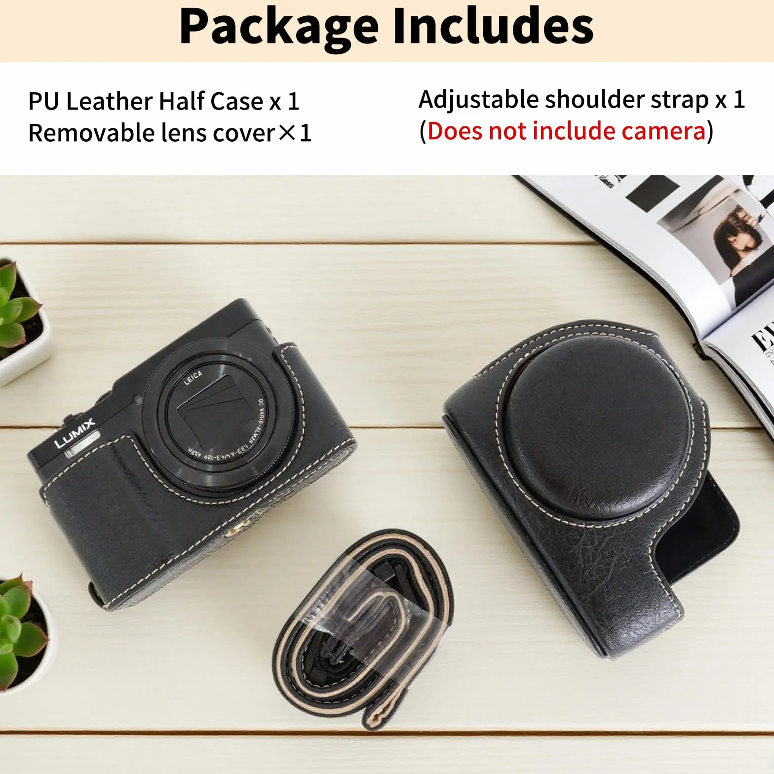 Etui ze Skóry PU do Panasonic Lumix DC-TZ99, Odporny na Zarysowania, Czarny