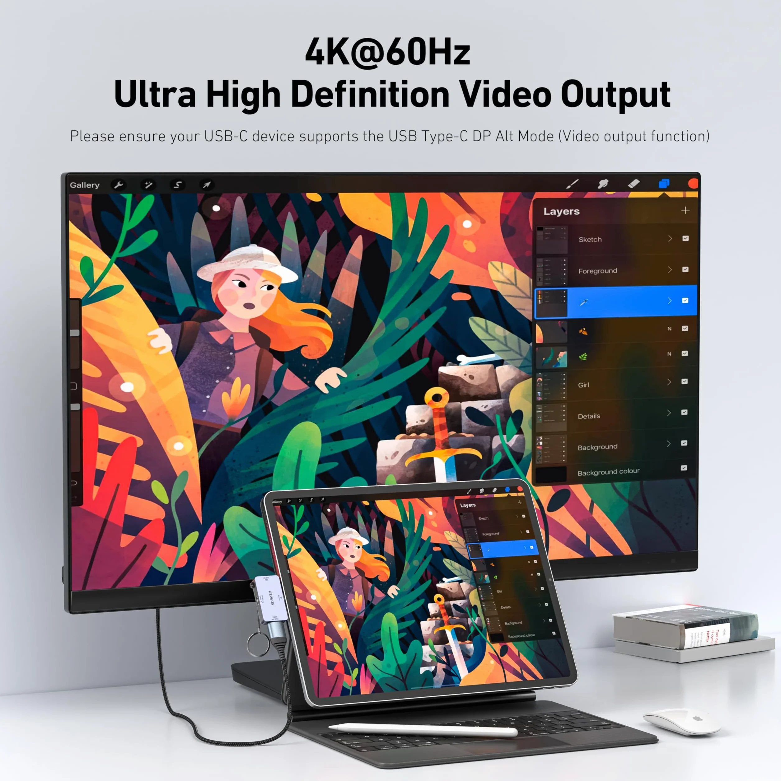 BENFEI USB C Hub 3 w 1 USB-C na HDMI 4K@60Hz 10 Gb/s USB-A 100 W Kompatybilny z iPadem Pro MacBookiem Pro/Air iMac iPhone 16/15 Pro/Pro Max XPS Thinkpad