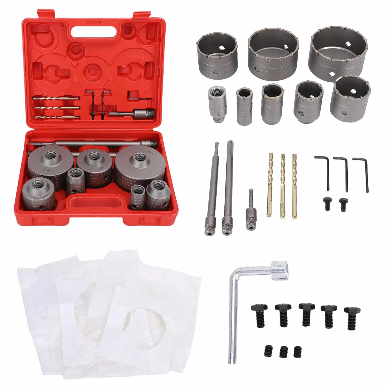 Jeffergarden Zestaw Otwornic do Betonu 7 szt. Zestaw Otwornic ze Stali Wolframowej 30 do 110 Mm z Chwytem SDS Plus Max Szybkozłącze Worek na pył Wiercenia w ścianach w Cegle Betonowej