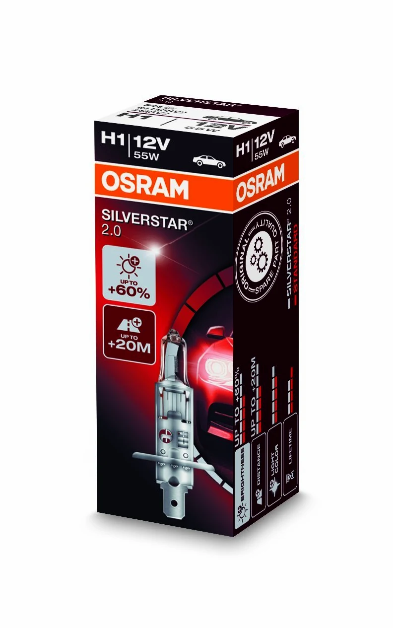 Osram SILVERSTAR 2.0 H1, 64150SV2 żarówka halogenowa do reflektorów samochodowych, 12 V, do samochodów osobowych, składane pudełko (1 sztuka)