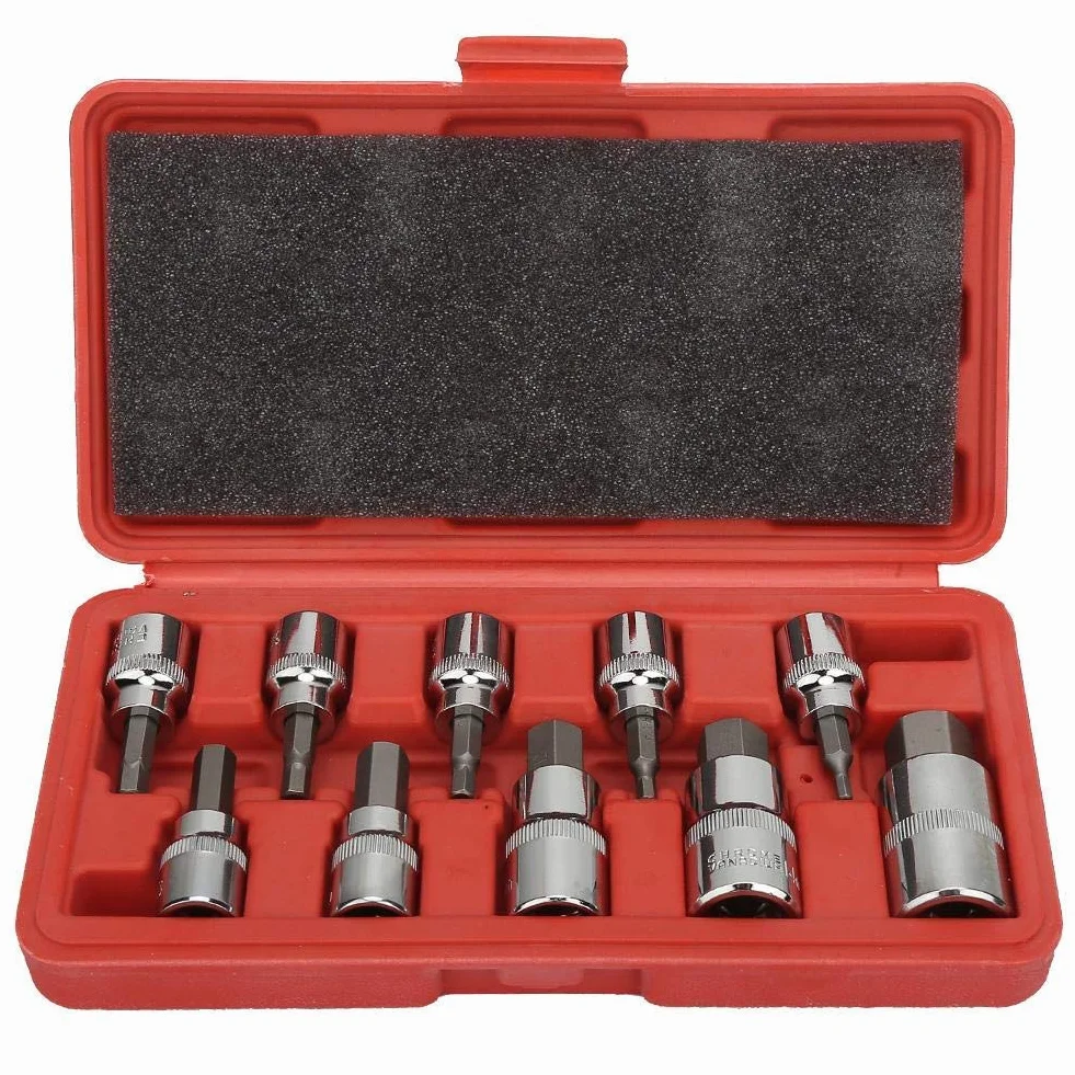 10 szt. Gniazdo sześciokątne, adapter gniazda 3/8" 1/2" 3-17 mm Zestaw wierteł i kluczy nasadowych dla przemysłu budowlanego, przemysłu produkcyjnego, napraw domowych, narzędzi dla przemysłu naprawy