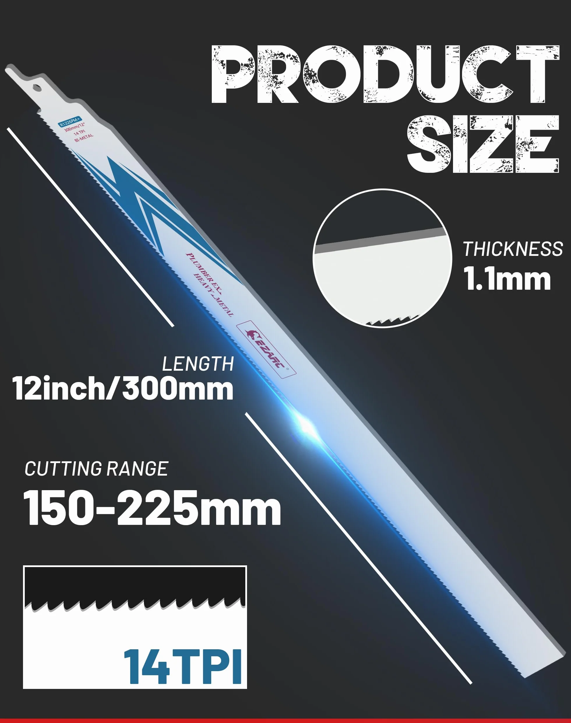 EZARC Brzeszczoty do piły szablastej R1226PM+ nadają się do cięcia metali heavy 300 mm 14TPI 25-częściowy