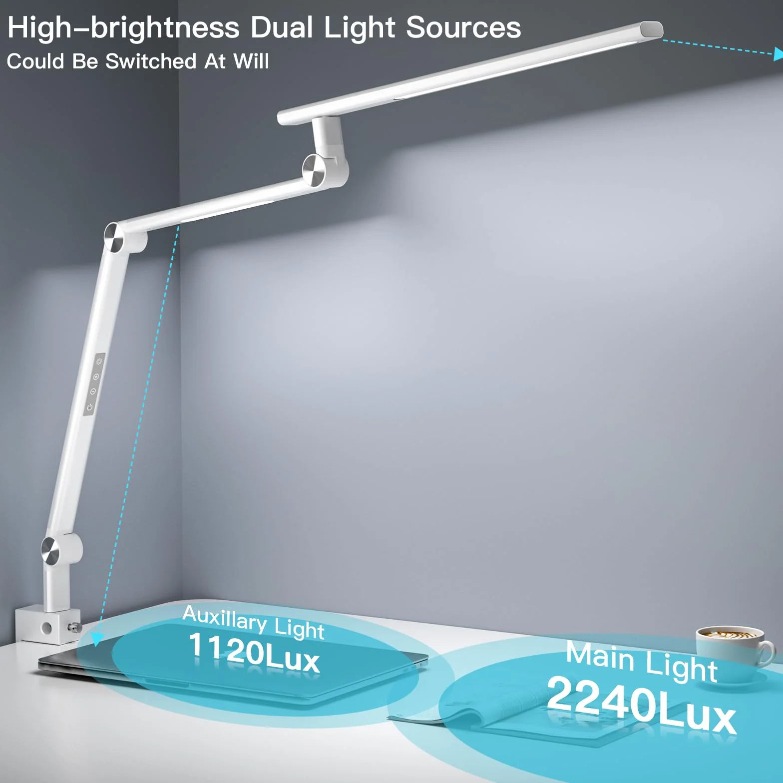 VERSKI Schreibtischlamp LED, ściemniacz 18 W Doppelte Lichtquelle Schreibtischlampe do użytku domowego, listwa zaciskowa Augenschutz Tageslichtz, 5 Farbtemperaturen i Helligkeit Einstellbare Büro