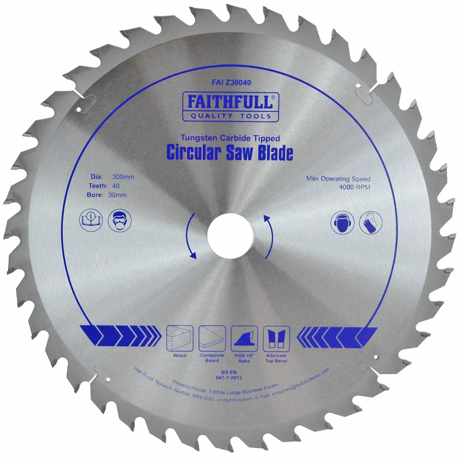 Faithfull FAIZ30040 TCT brzeszczot do piły tarczowej 300 mm x 30 mm otwór x 40 zębów