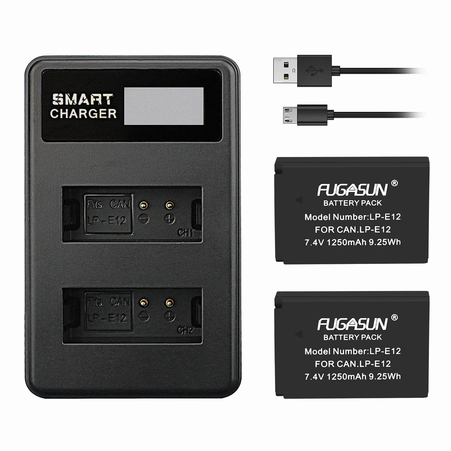 2 Stück 1250 mAh LP-E12 LPE12 Akku mit LCD Dual-Ladegerät Ladegerät für Canon EOS M100, Rebel SL1, EOS 100D, EOS M, EOS M2, EOS M10 Digitalkameras