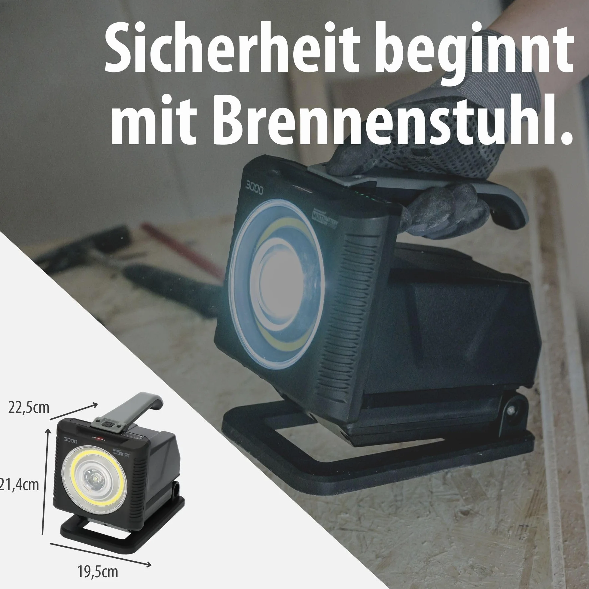 Brennenstuhl Professional Multi Battery LED Lampa ręczna HL 3000 / lampa robocza 1140 + 2160lm (20W, IP54, kompatybilny z akumulatorami 18V od 10 różnych producentów, Engineered in Germany)