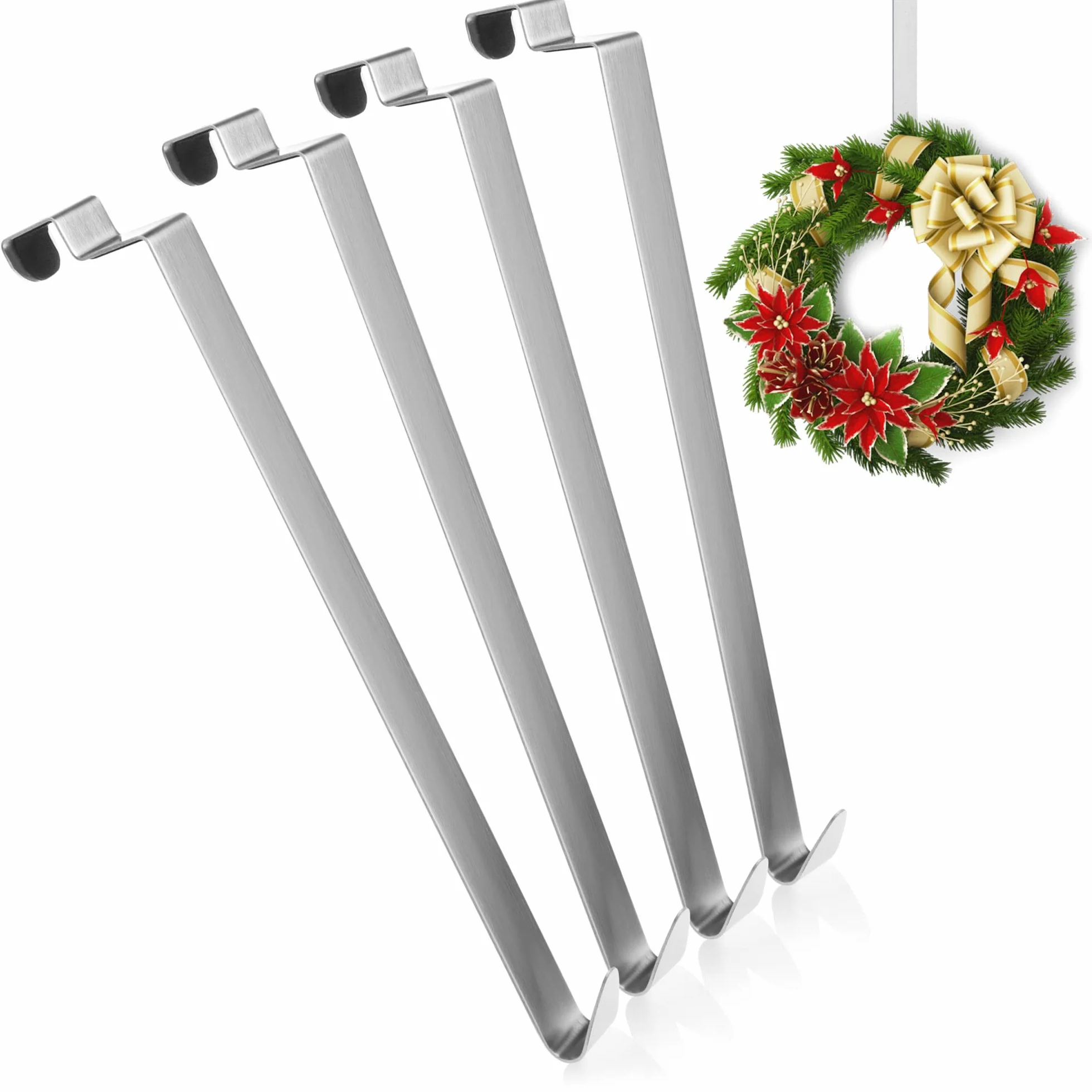 COM-FOUR® 4x Haczyki na Drzwi ze Stali Nierdzewnej - 27 cm do Wienców i Dekoracji - Wieszaki na Drzwi i Ubrania do Wewnątrz