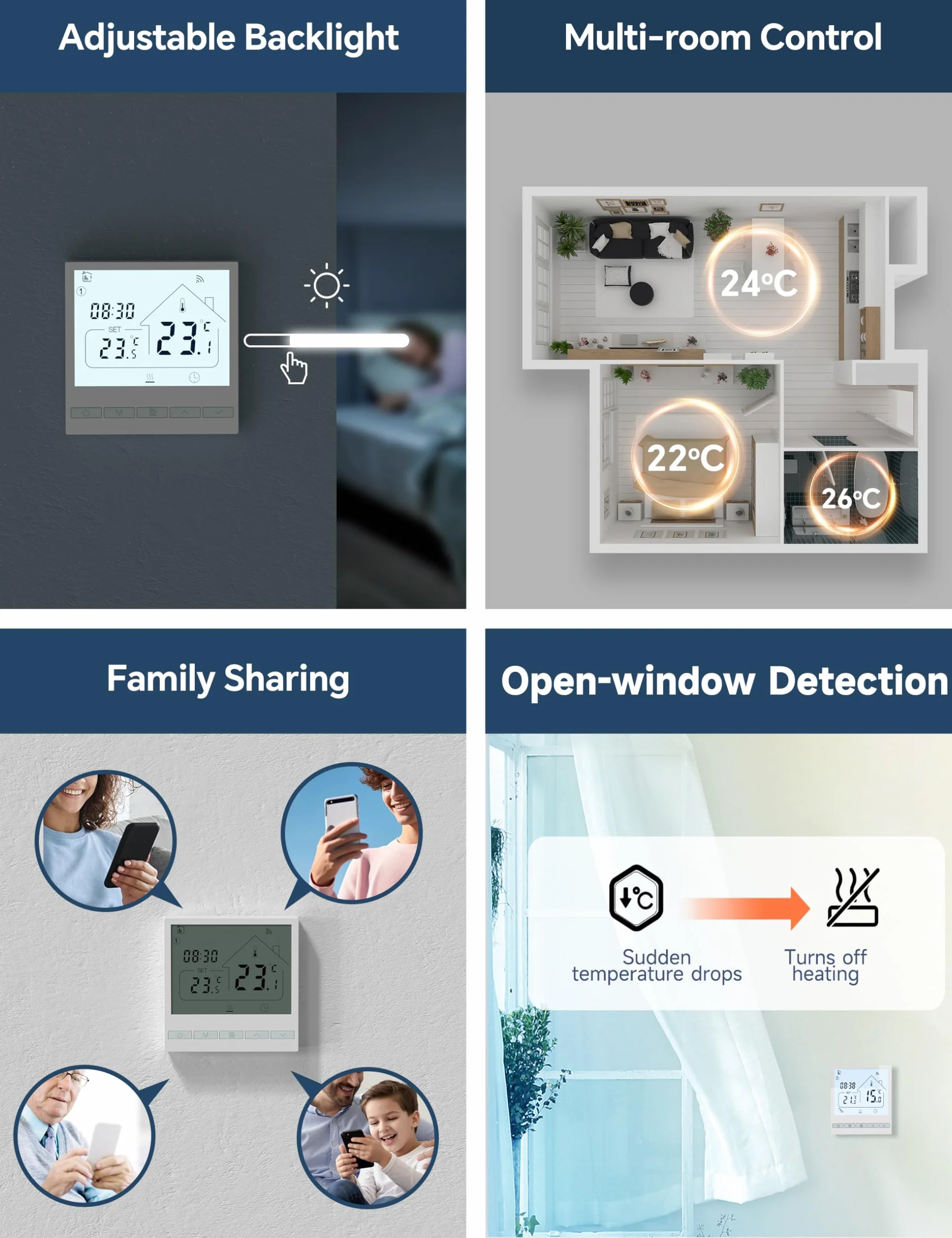 BEOK Tygodniowy programowalny inteligentny termostat Tuya, sterowany głosem Alexa termostat do ogrzewania podłogowego gazowo-wodnego. 3 A TOL47WIFI