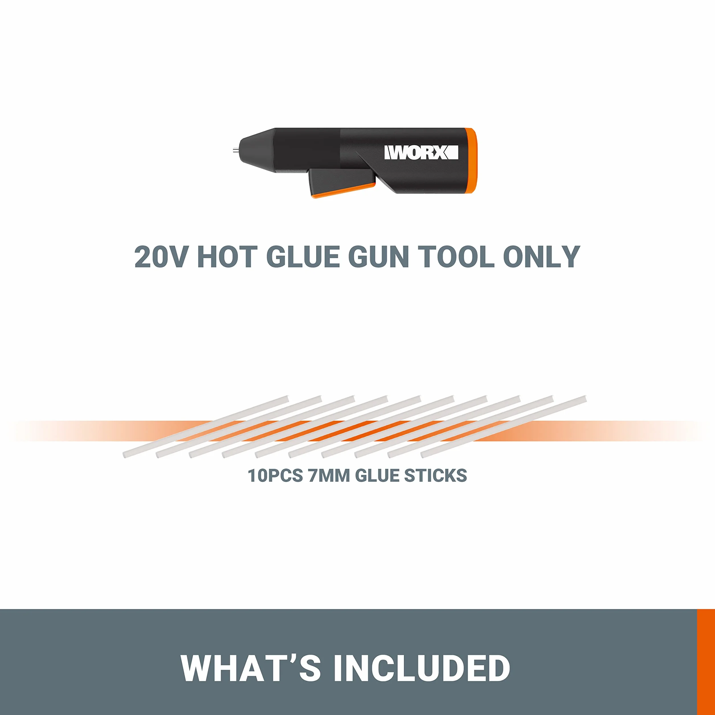 Worx Makerx 18V (20 V Max) Hot Glue Gun Wx746.9, Powershare, Fast Heating In 30S, Led Temperature Indicator, Portable And Lightweight, 10 Glue Sticks Included, No Battery And Charger